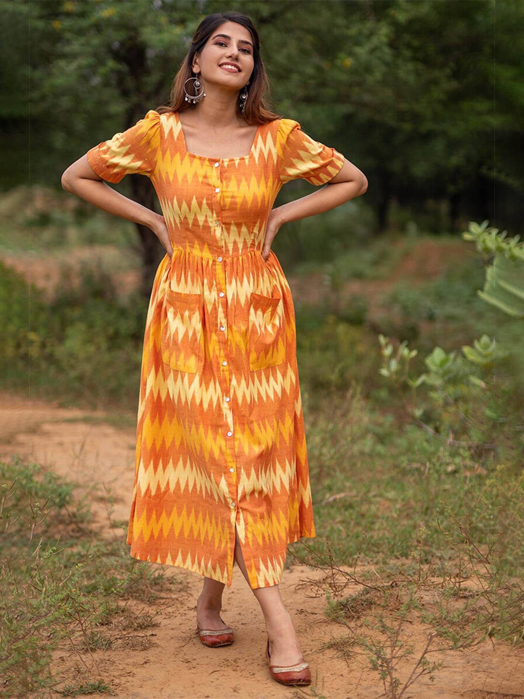 

Twilldor Orange Cotton Midi Dress