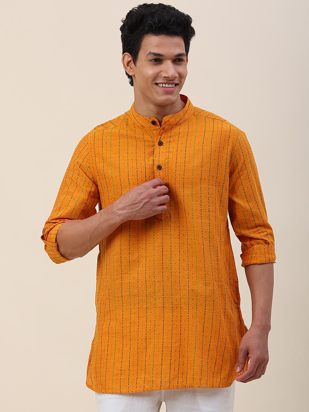 

Fabindia Striped Thread Work Cotton Kurta, Yellow