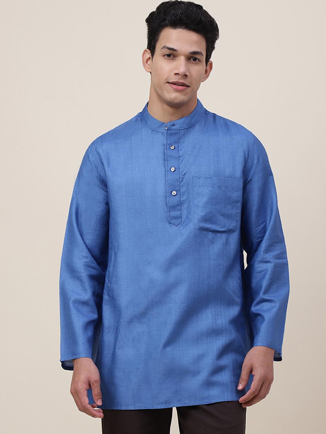 

Fabindia Men Blue Mandarin Collar Kurta