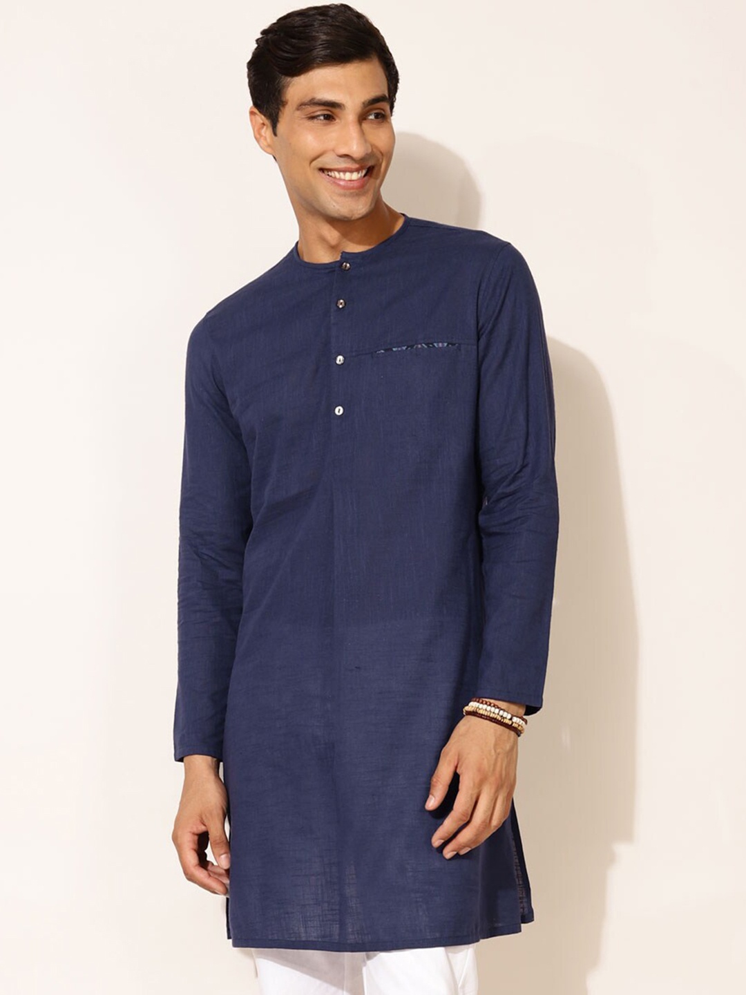 

Fabindia FabBasic Regular Straight Knee Length Cotton Kurta, Blue