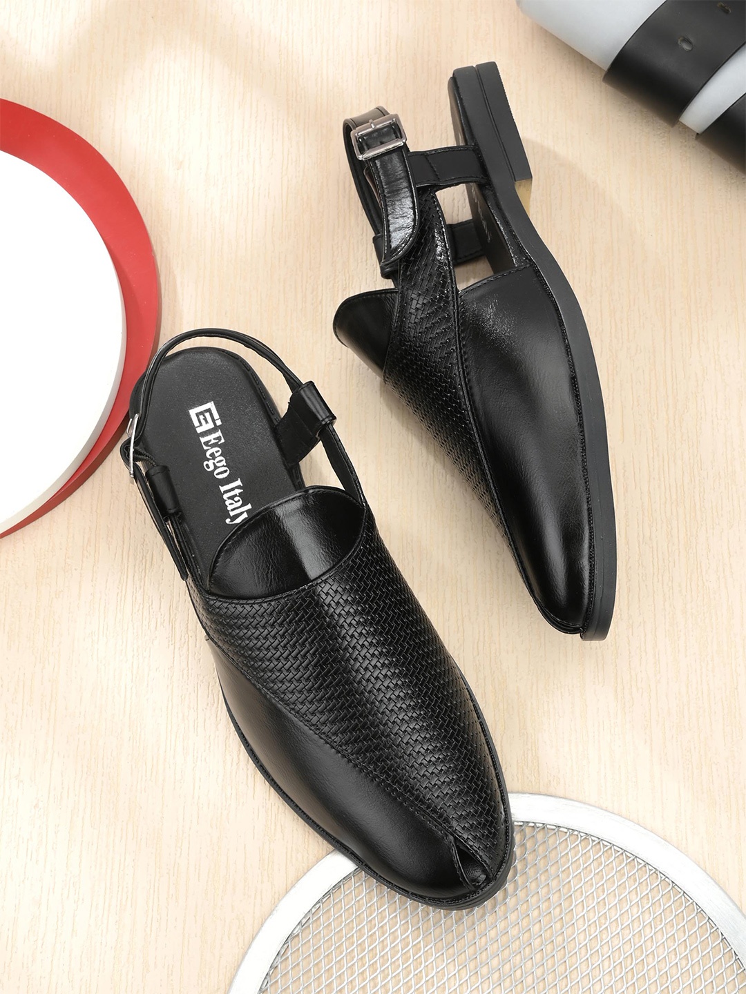 

Eego Italy Men Black Ethnic Comfort Buckle Sandals