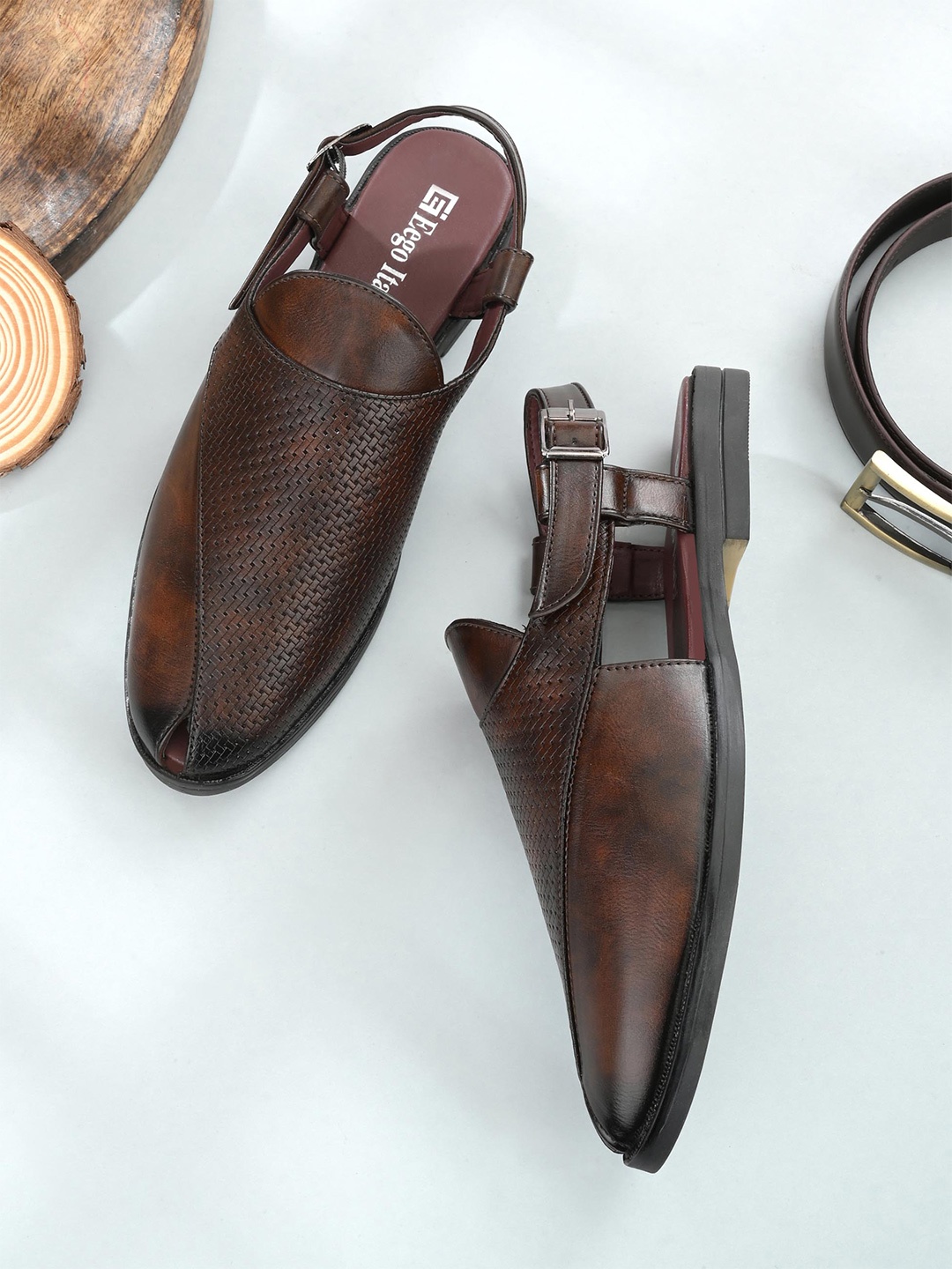 

Eego Italy Men Brown Ethnic Comfort Buckle Sandals