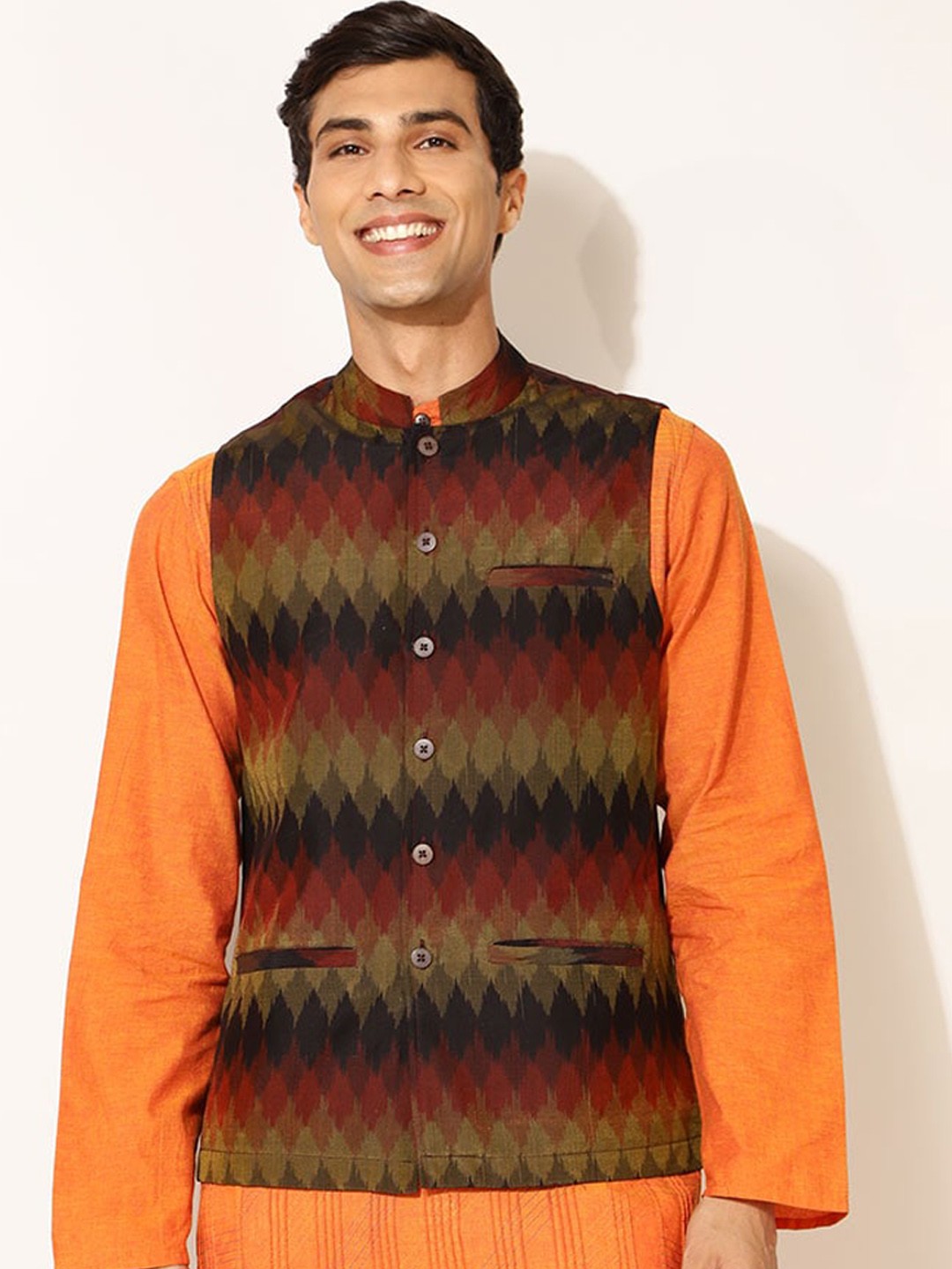 

Fabindia Men Black- Woven Design Nehru Jacket