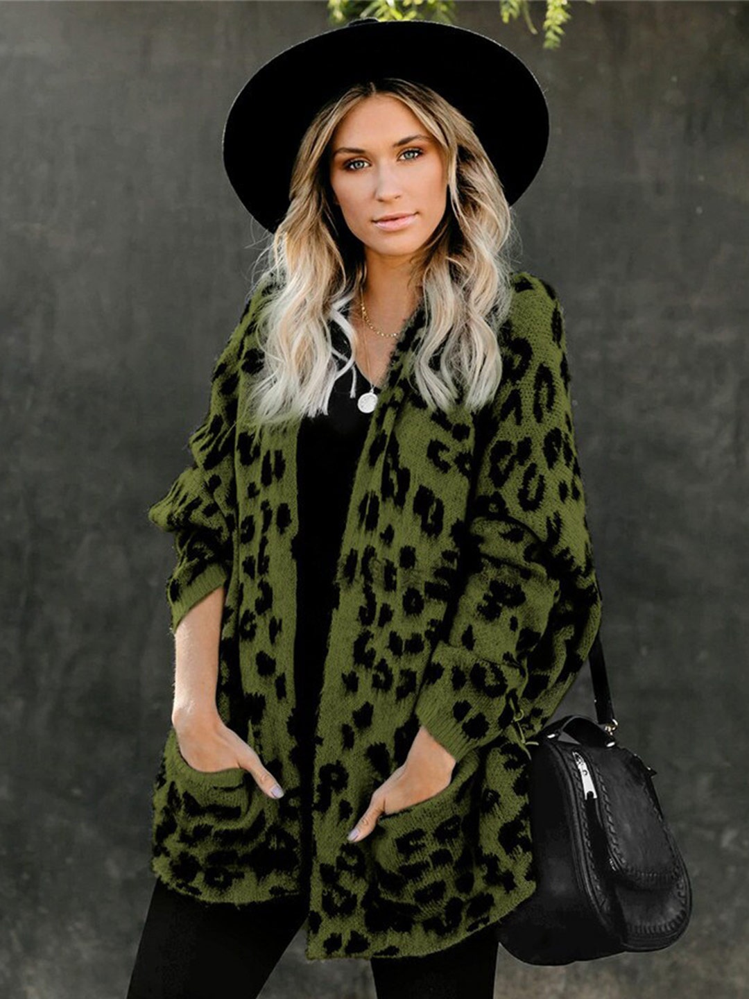 

BoStreet Women Green & Black Animal Printed Longline Sweater