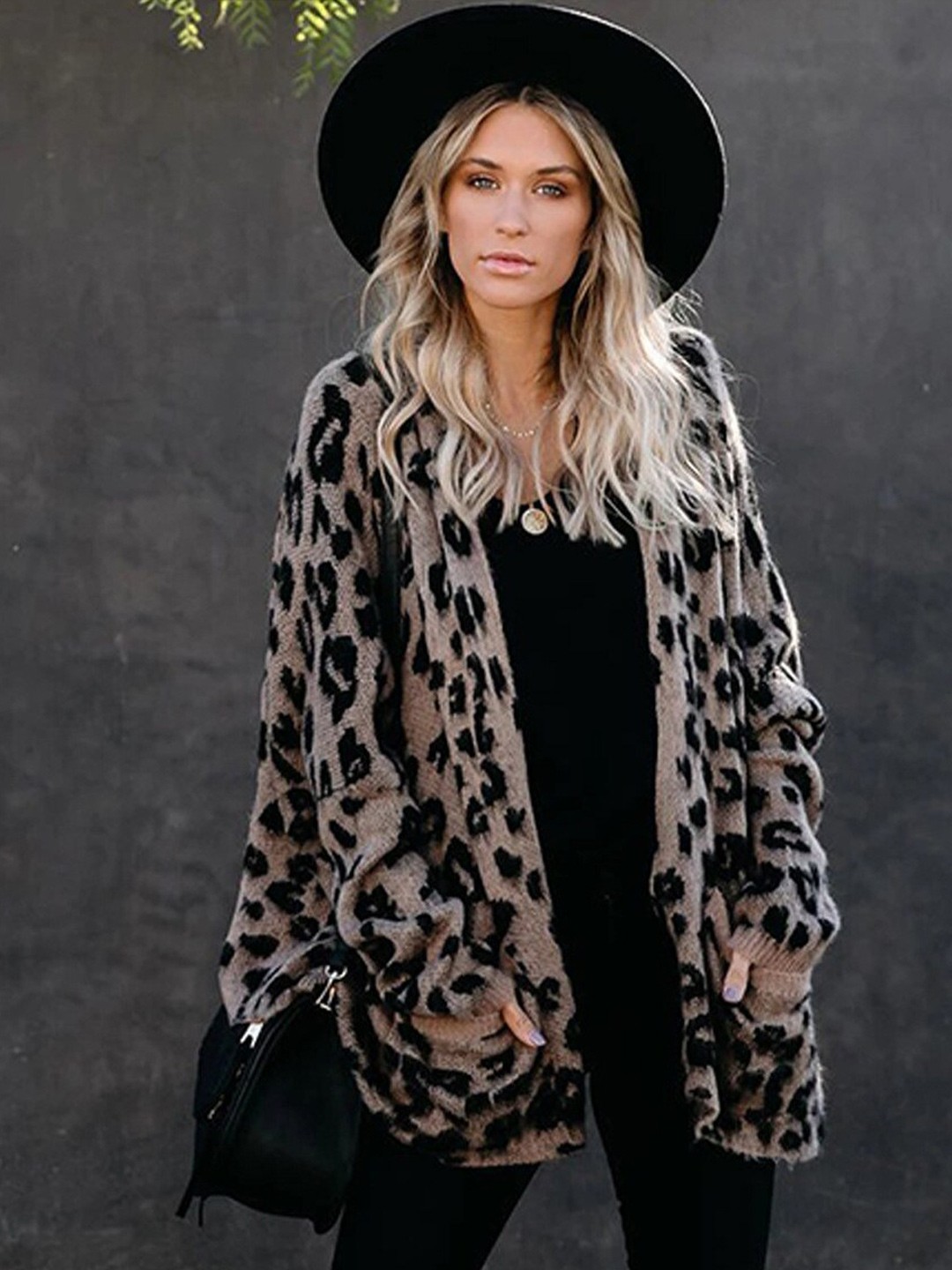 

BoStreet Women Khaki & Black Animal Printed Longline Sweater