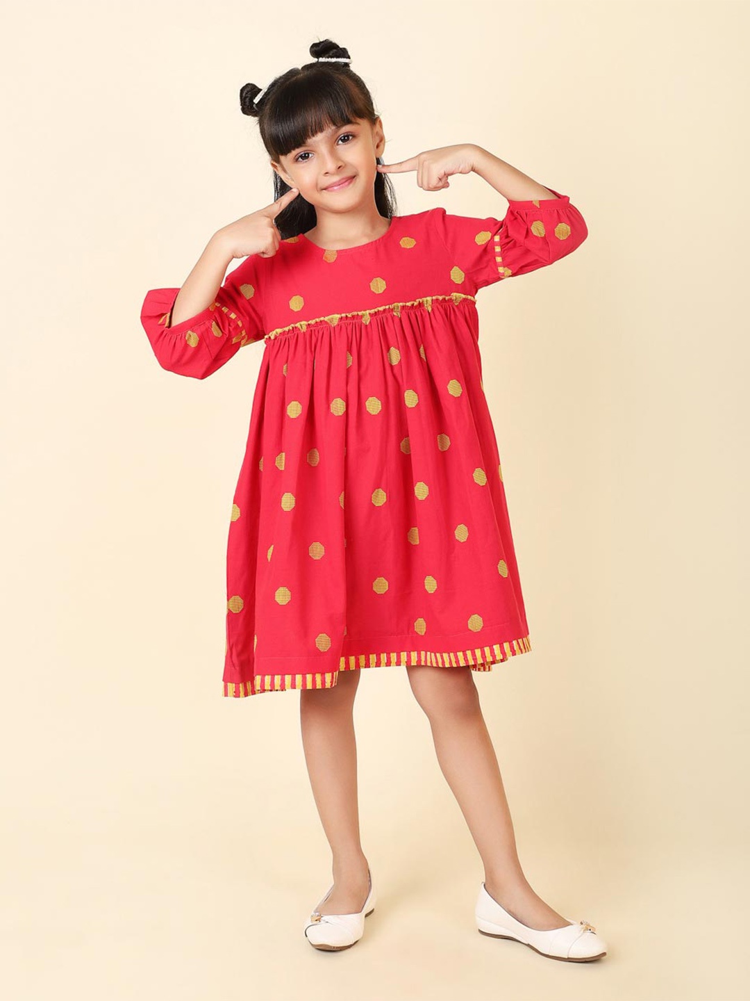

Fabindia Girls Pink & Yellow A-Line Cotton Dress