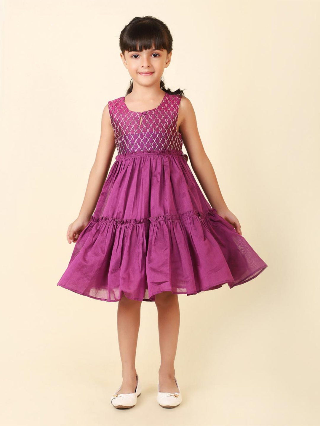 

Fabindia Girls Abstract Printed Fit and Flare Dress, Purple