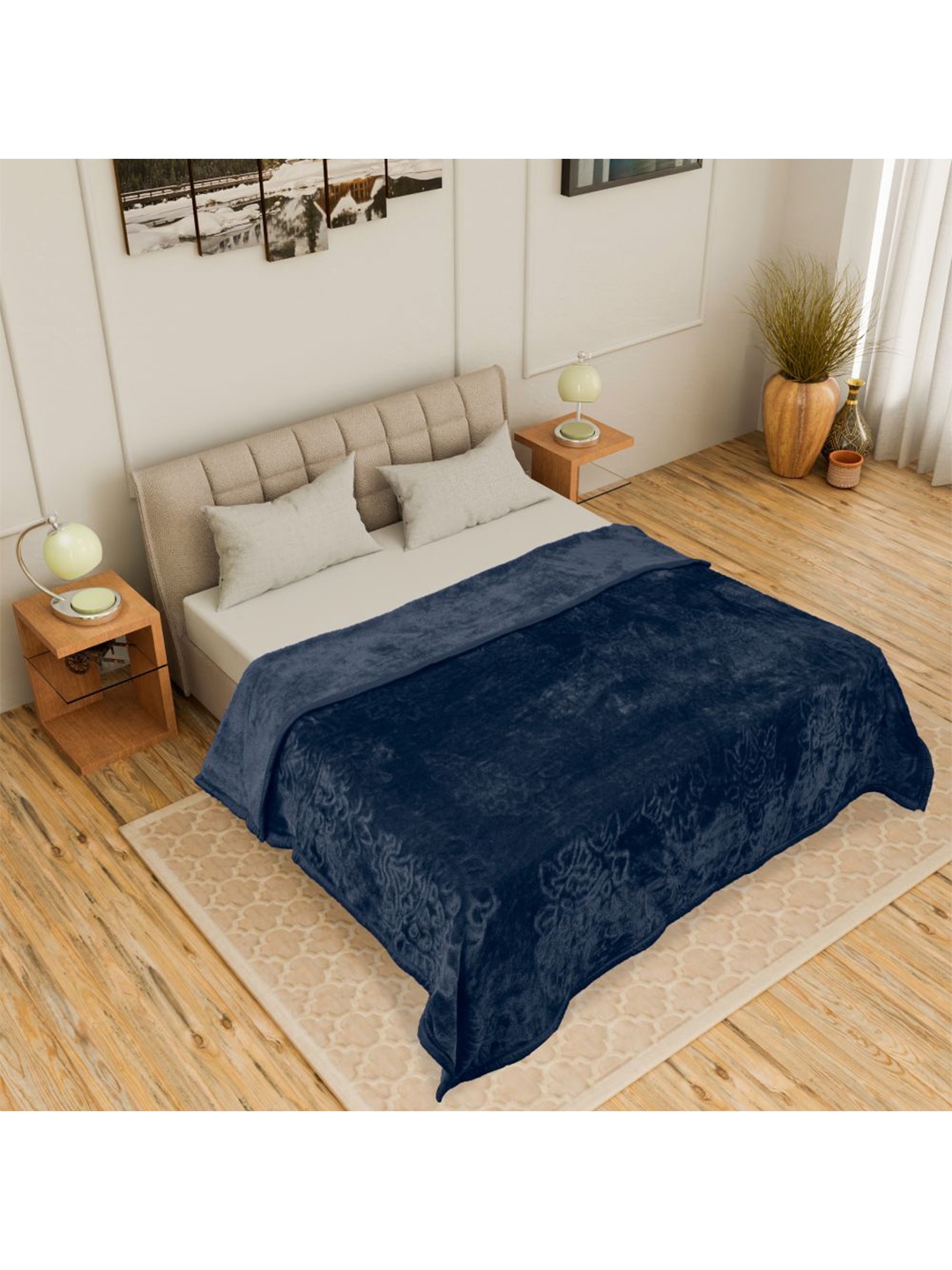 

CURIOUS LIFESTYLE Grey Floral Heavy Winter 210 GSM Double Bed Blanket