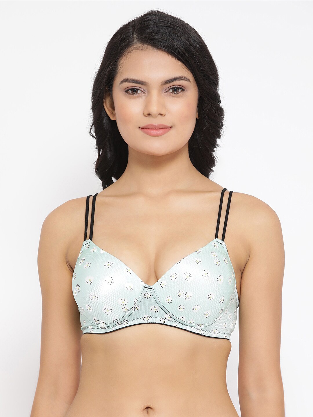 

Clovia Green & White Printed Non-Wired Lightly Padded T-Shirt Bra