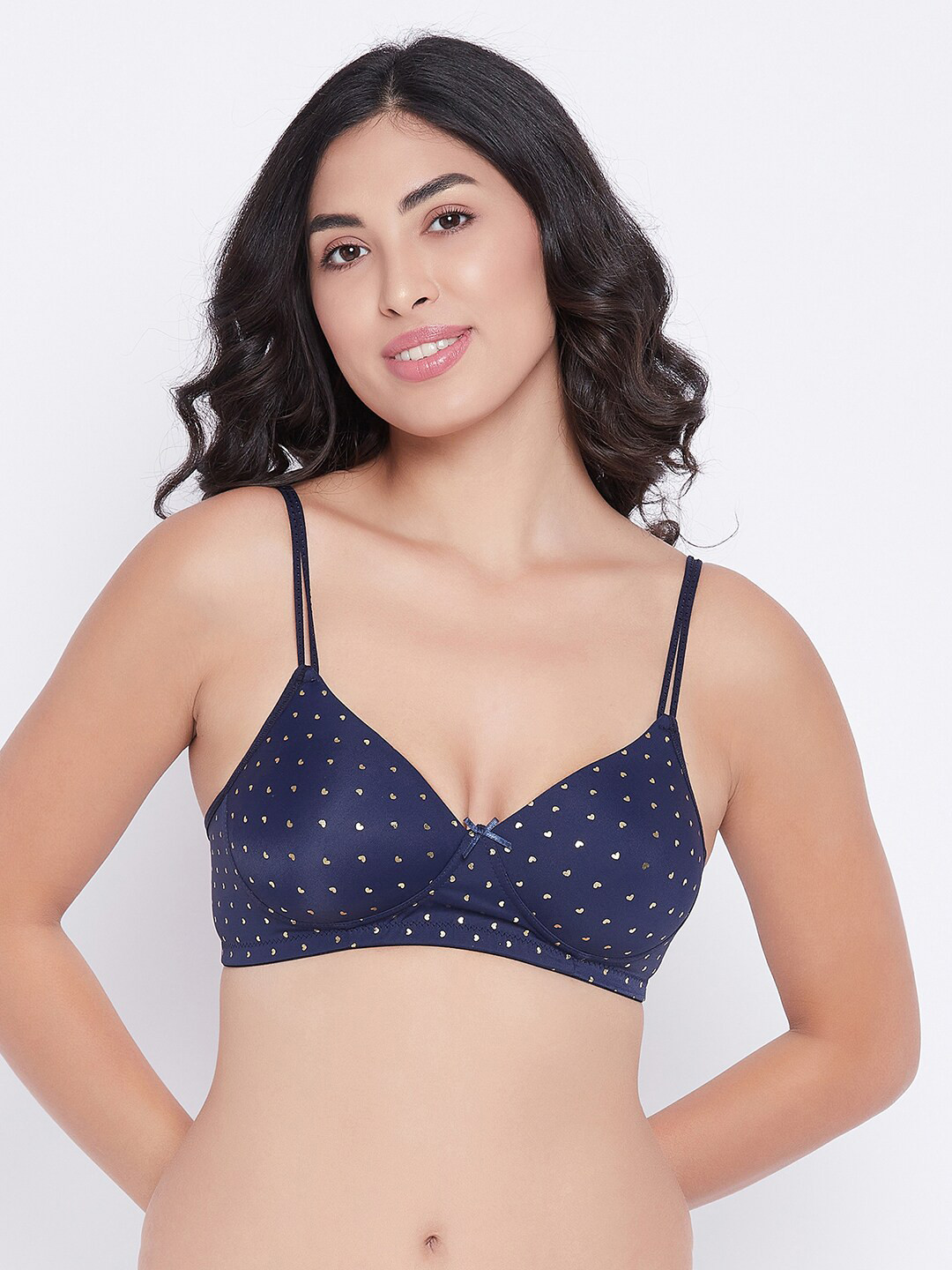 

Clovia Blue Printed Lightly Padded Non-Wired T-shirt Bra