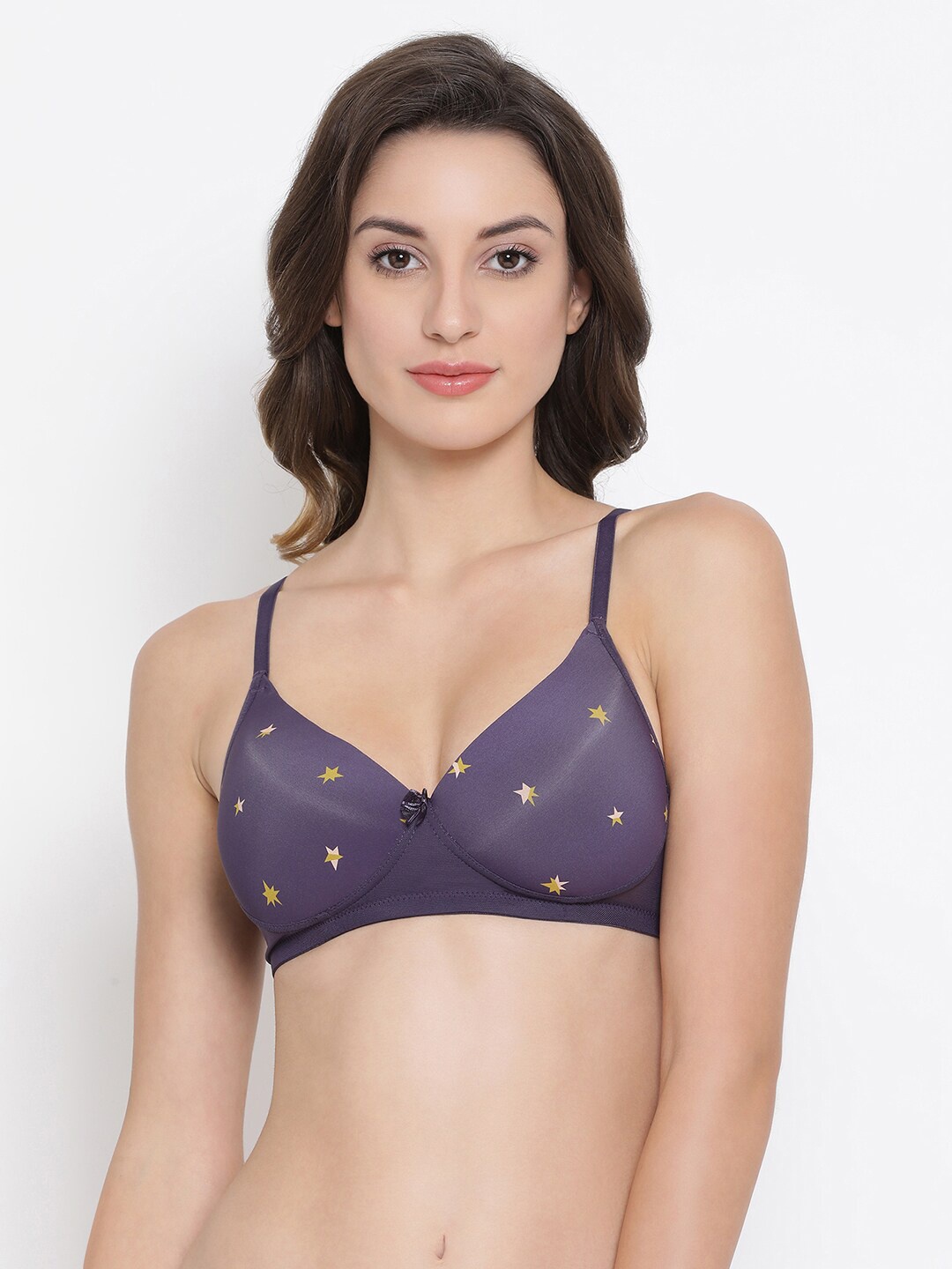 

Clovia Purple Printed Lightly Padded Underwired T-shirt Bra