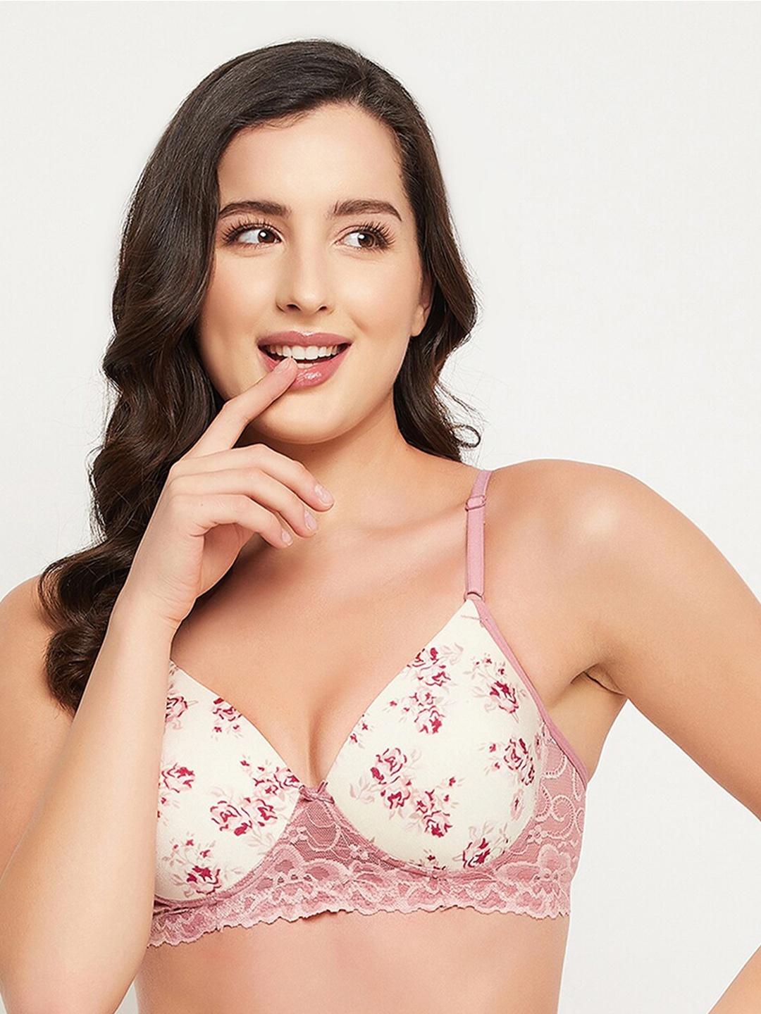 

Clovia White & Pink Floral Lightly Padded Non-Wired Multiway T-shirt Bra