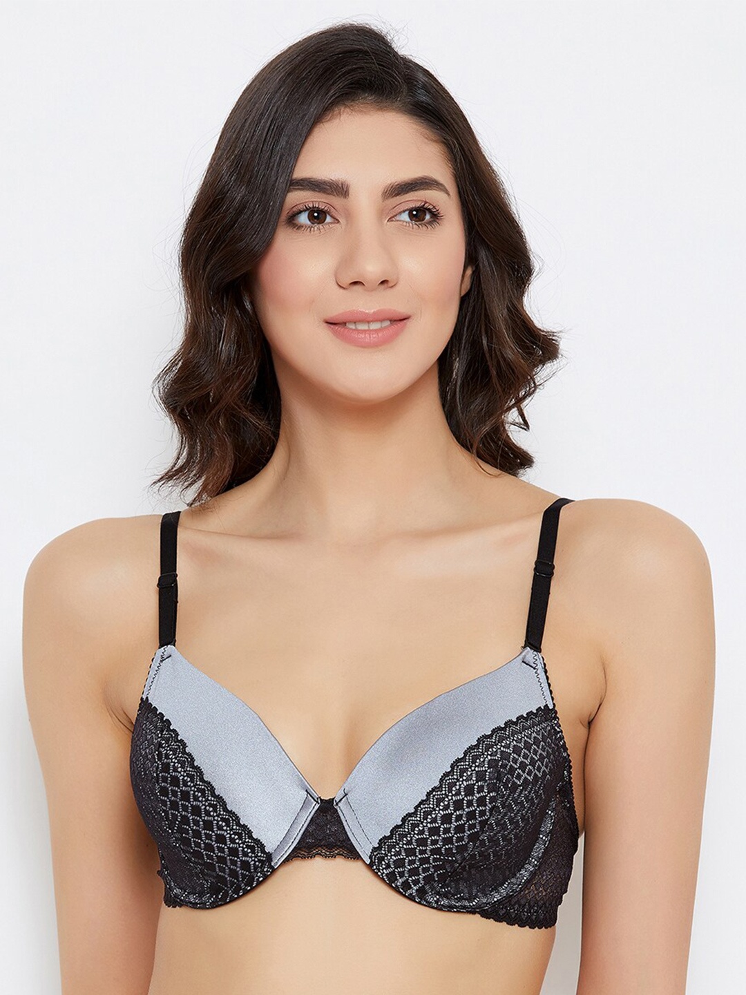 

Clovia Black & Grey Underwired Lightly Padded Multiway Bra