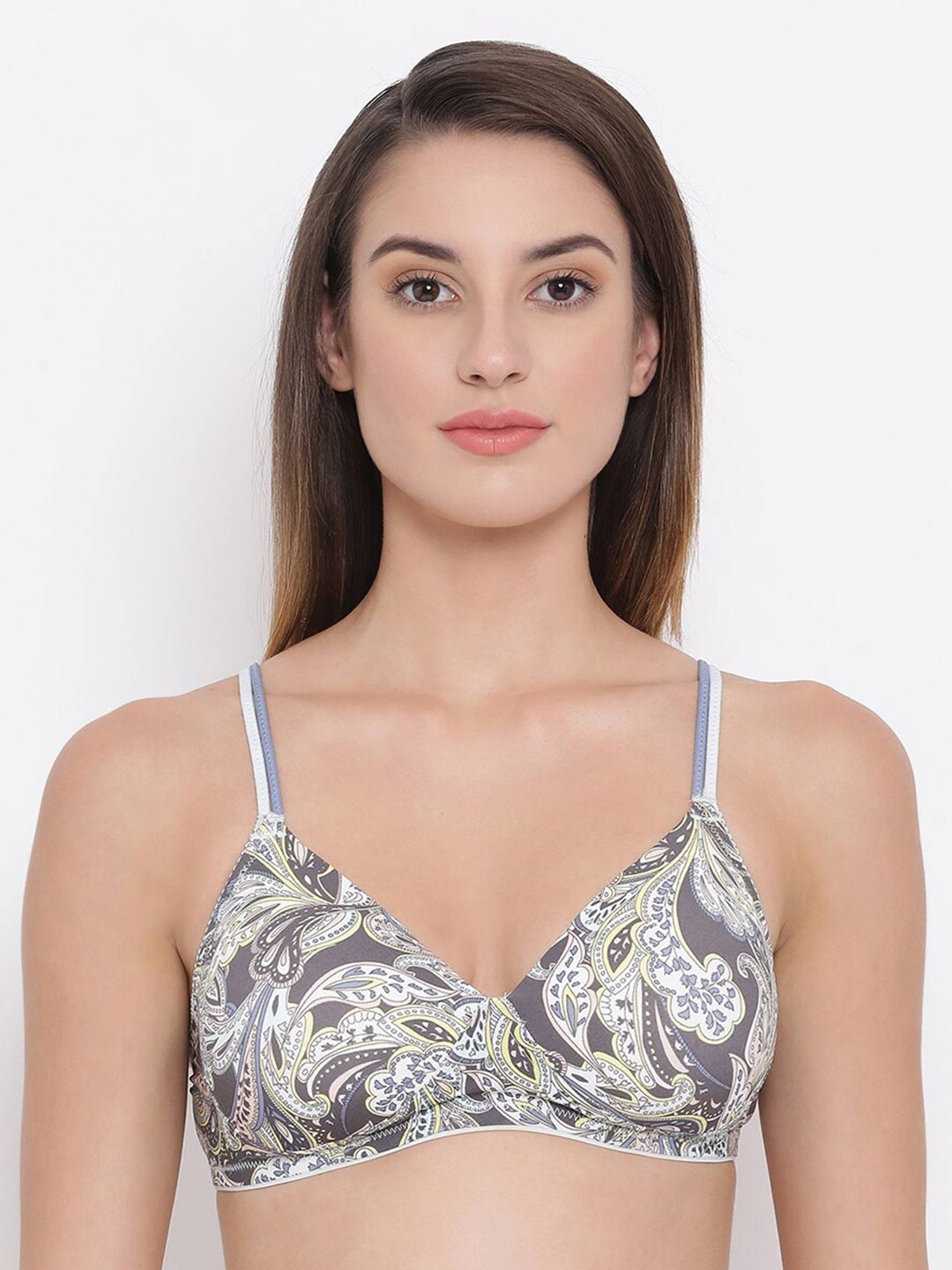 

Clovia Grey & White Printed Lightly Padded Non-Wired Multiway T-Shirt Bra