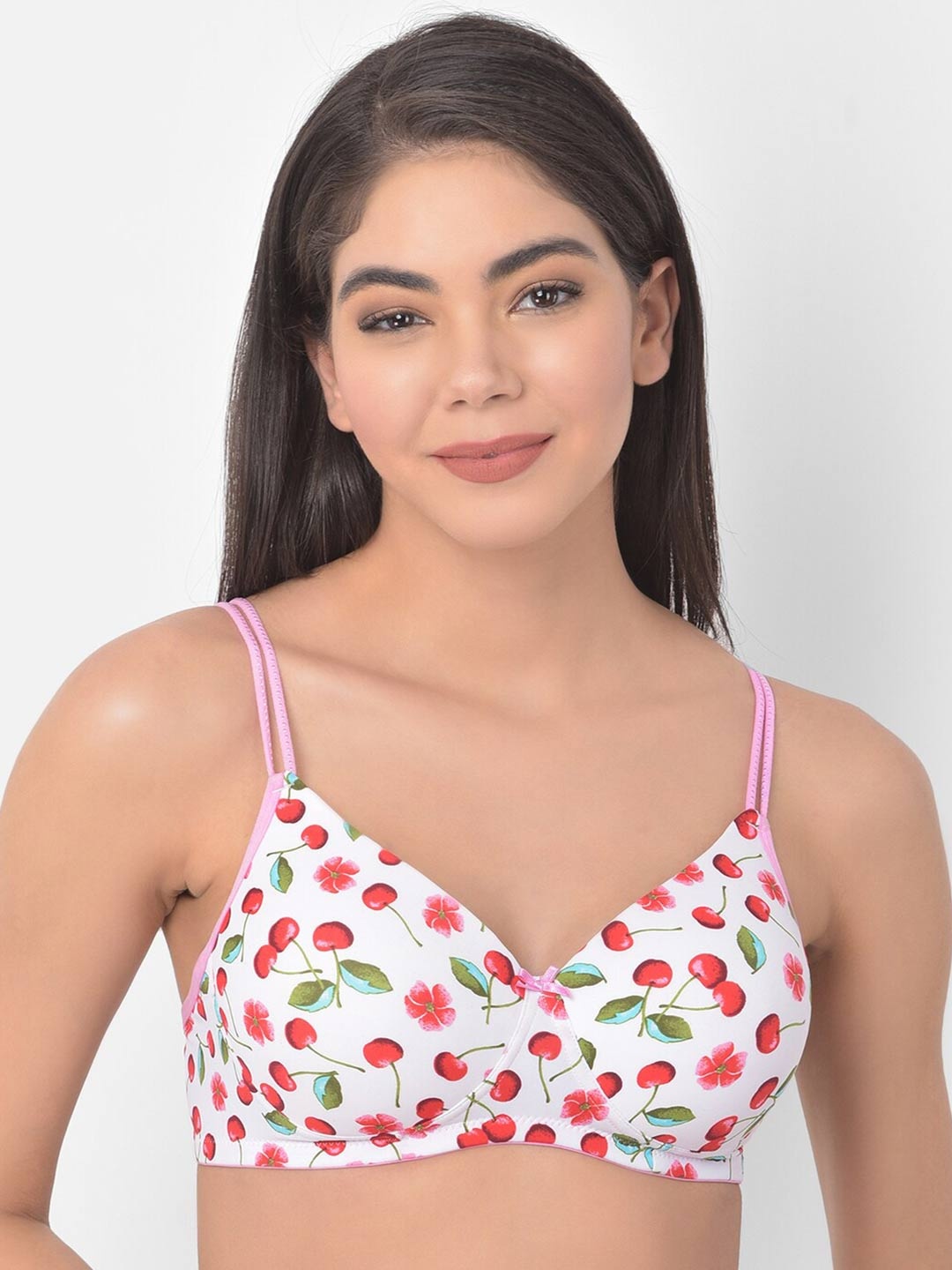

Clovia White & Red Printed Lightly Padded Non-Wired T-shirt Bra