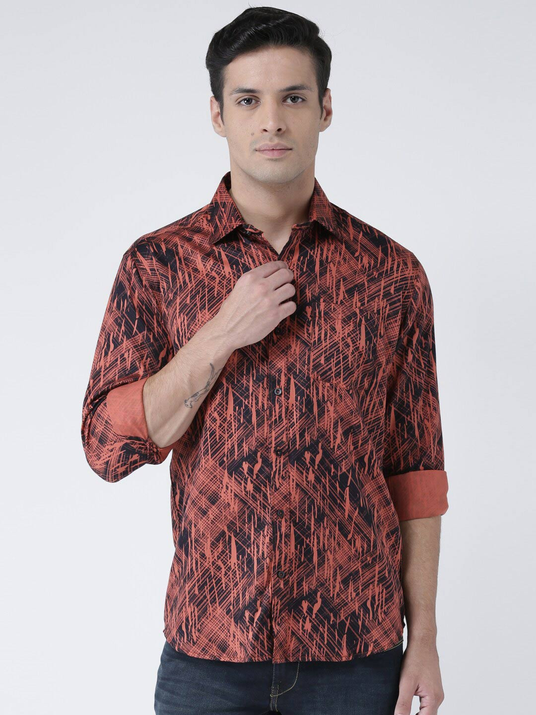 

Zeal Men Rust Comfort Printed Cotton Casual Shirt