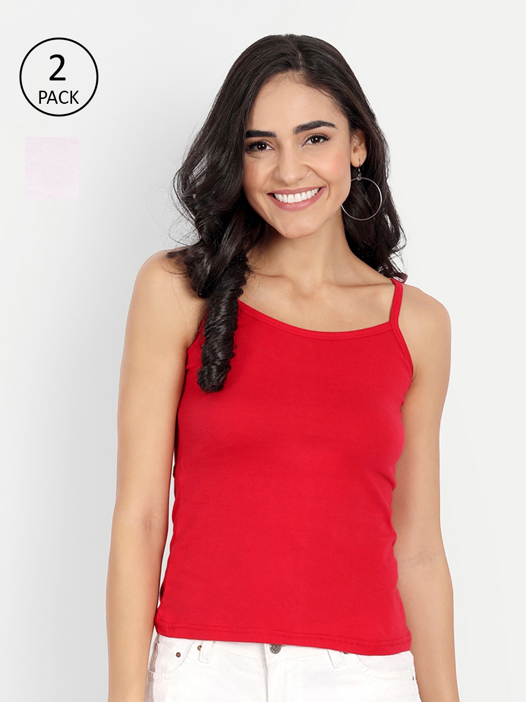 

BLAZON Women Pack of 2 Solid Cotton Camisoles, Red