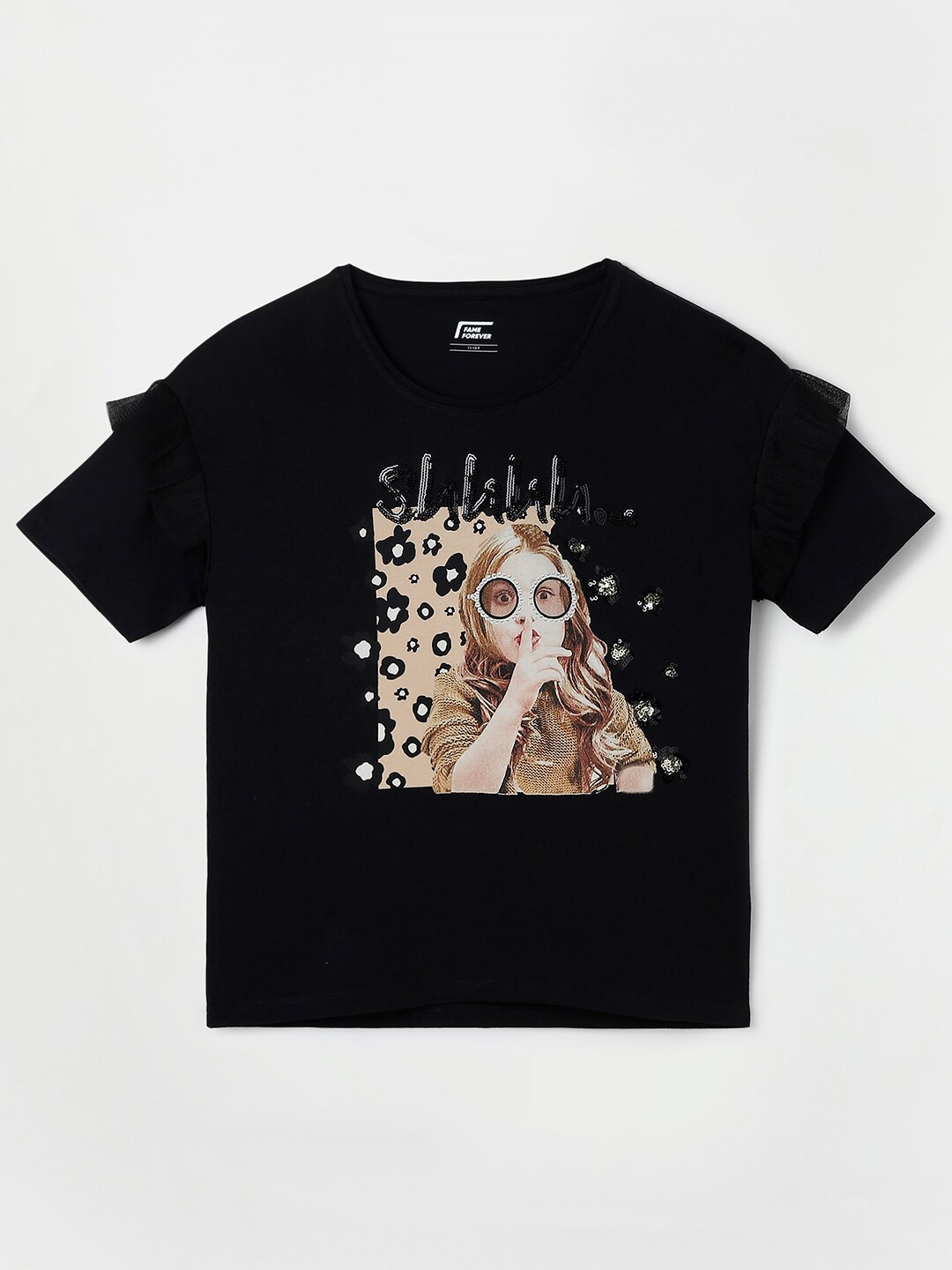 

Fame Forever by Lifestyle Girls Black Printed T-shirt