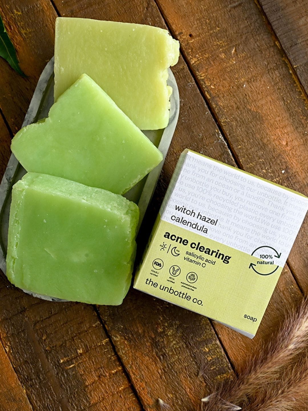 

The Unbottle Co Skintelligent Acne Clearing Handmade Soap with Witch Hazel Calendula 100 g, Green