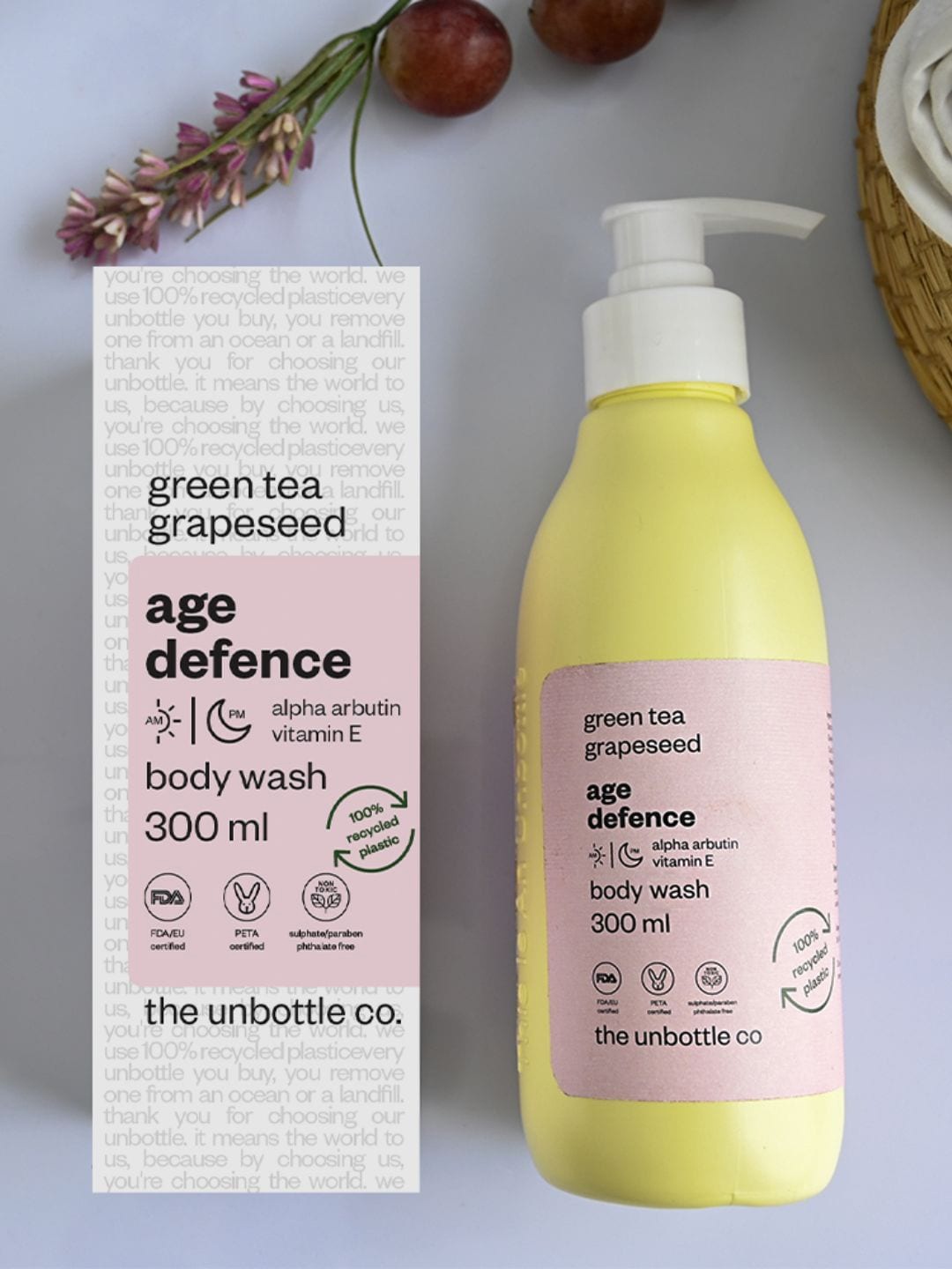 

The Unbottle Co Skintelligent Age Defence Body Wash with Green Tea & Grapeseed 300 ml, Yellow