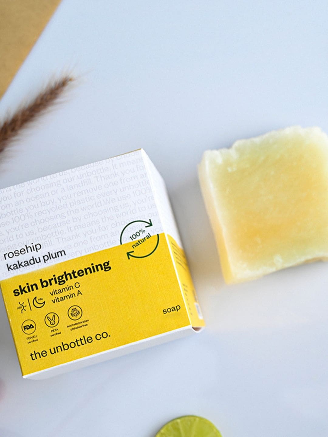 

The Unbottle Co Skintelligent Skin Brightening Handmade Soap with Vitamin C & A 100 g, Yellow
