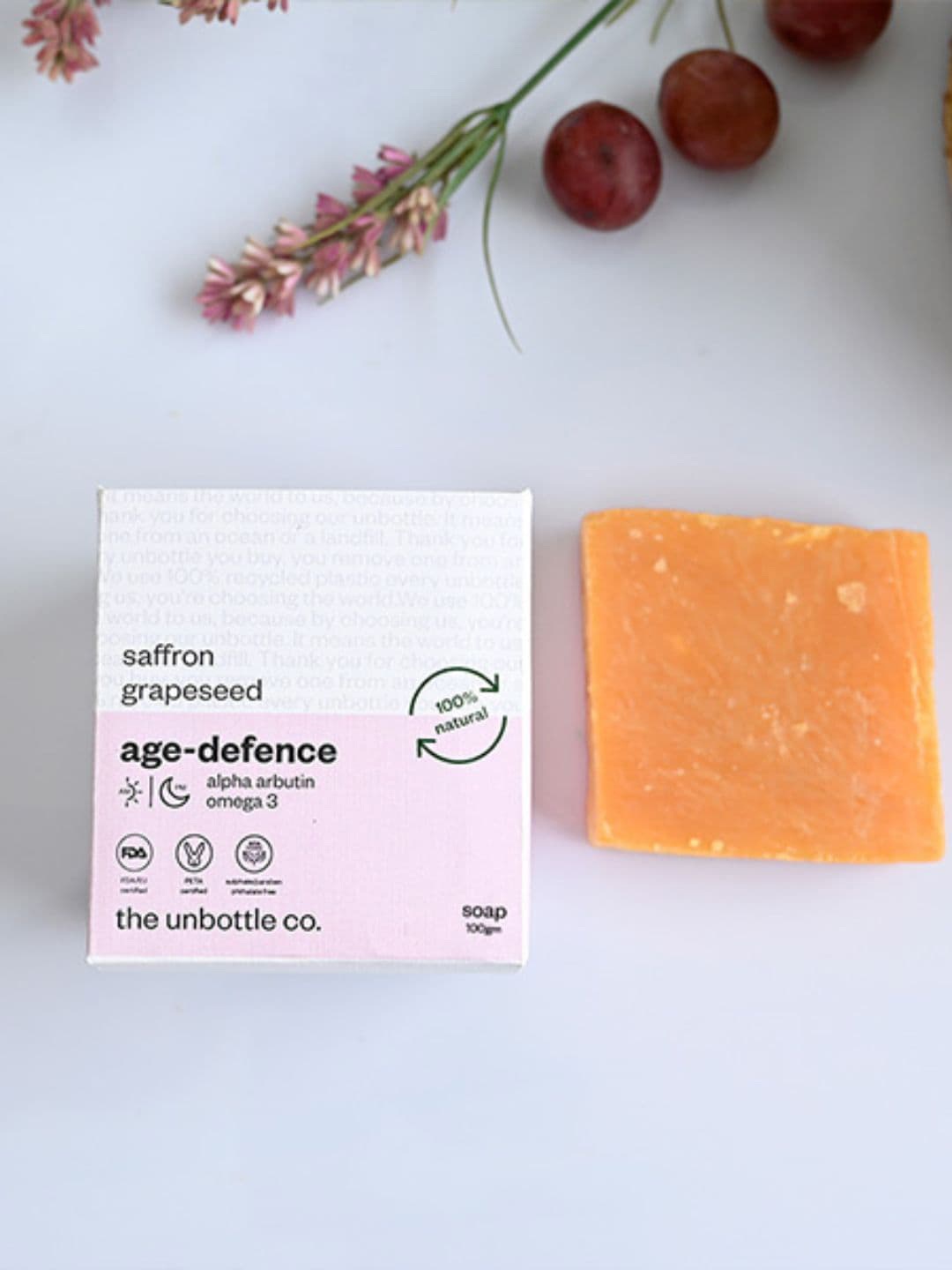 

The Unbottle Co Skintelligent Age Defence Handmade Soap with Saffron & Grapeseed 100 g, Pink