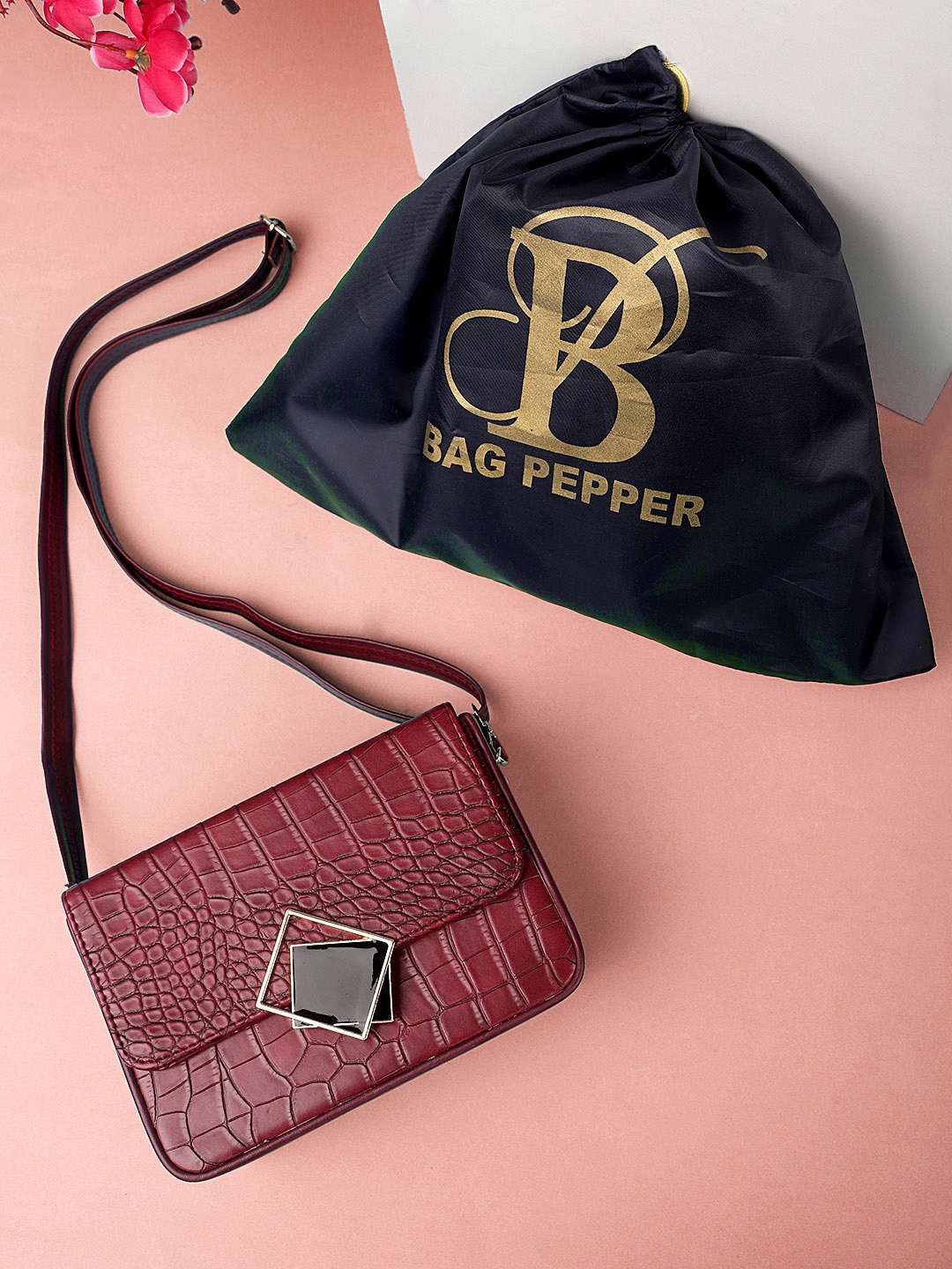 

Bag Pepper Maroon Textured Structured Sling Bag