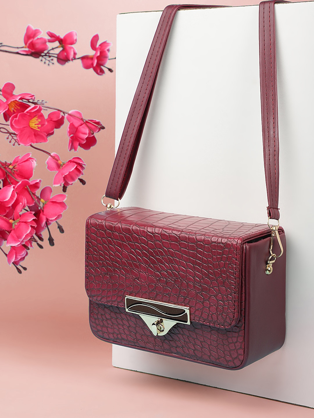 

Bag Pepper Textured Structured Sling Bag, Maroon