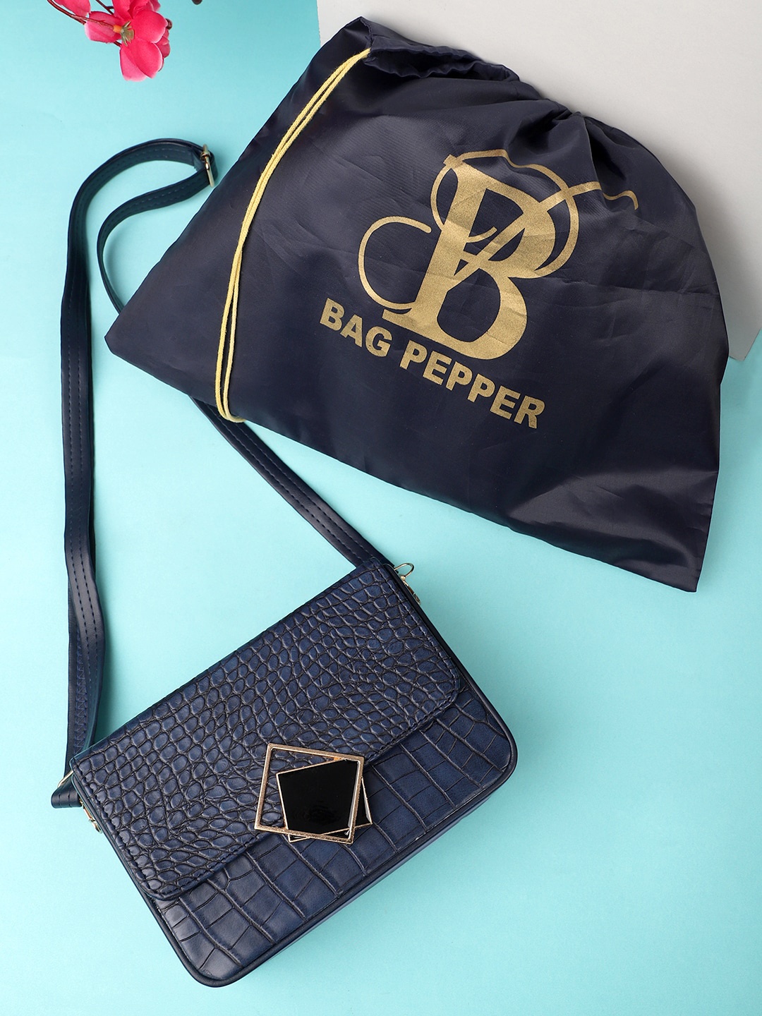 

Bag Pepper Navy Blue Textured Structured Sling Bag