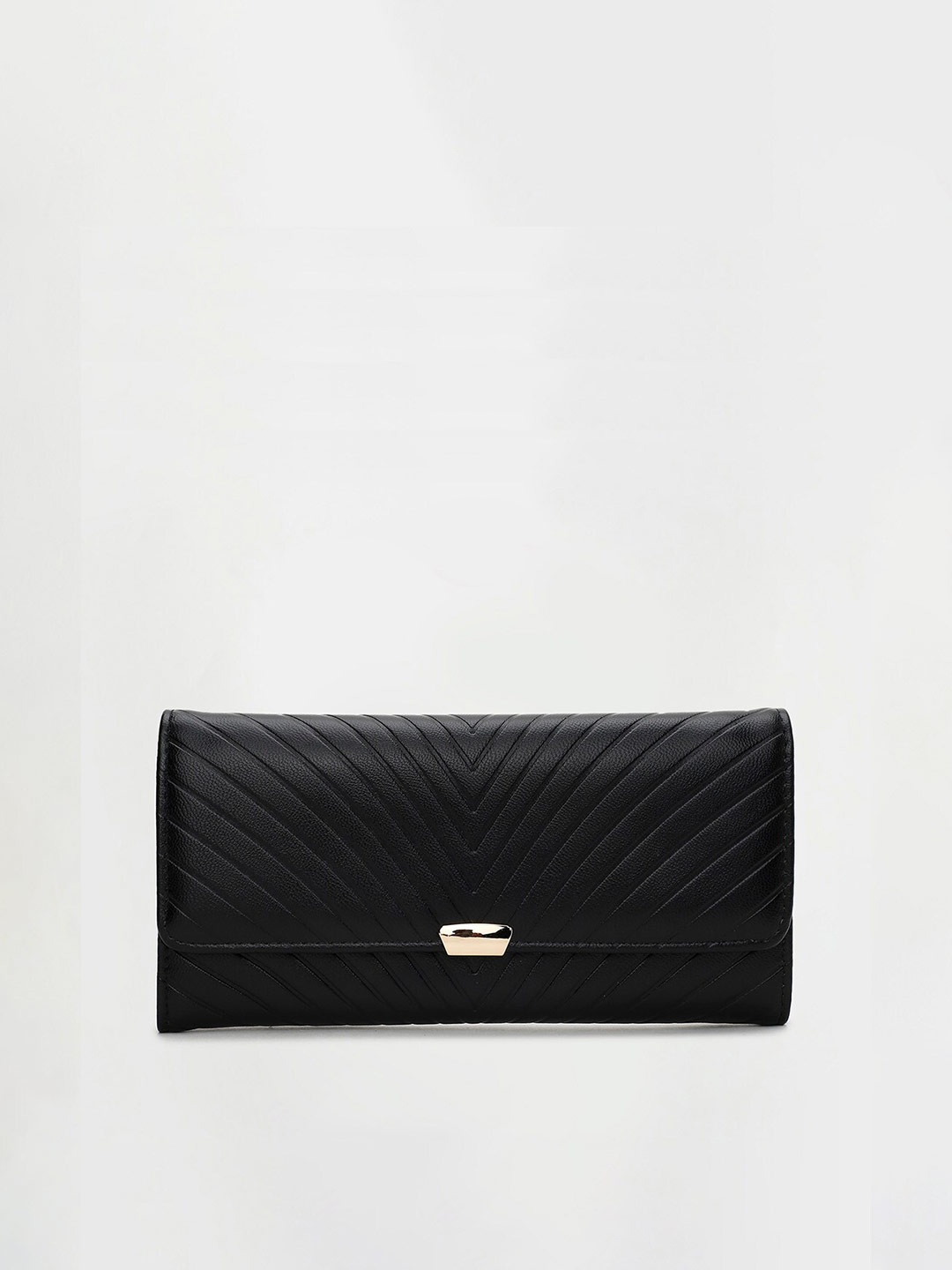 

Ginger by Lifestyle Women Black & Gold-Toned Textured Two Fold Wallet