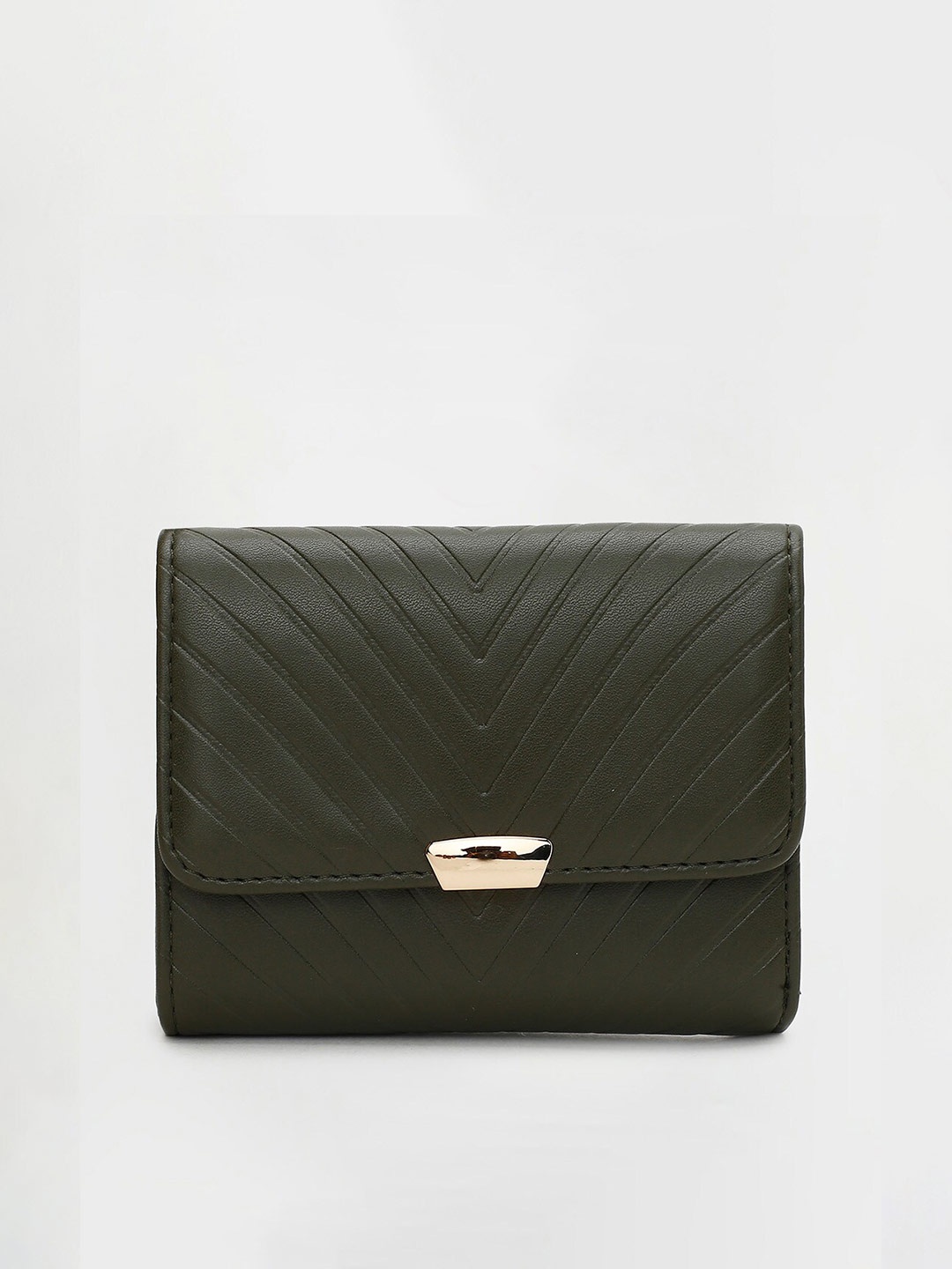 

Ginger by Lifestyle Women Olive Green Textured Three Fold Wallet
