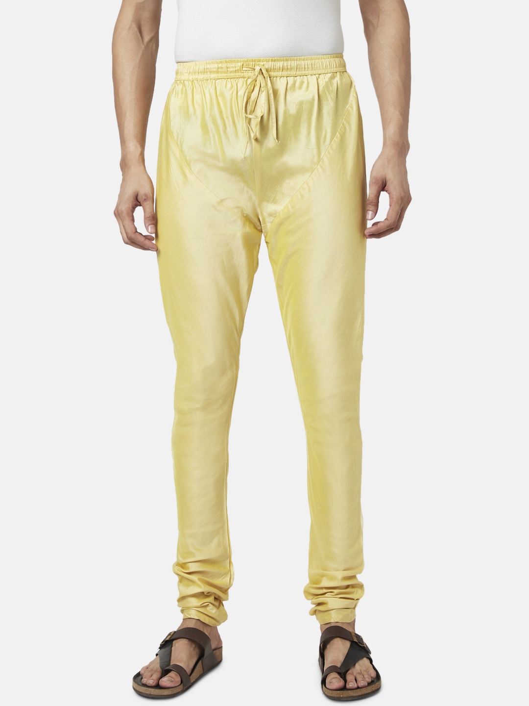 

indus route by Pantaloons Men Gold-Coloured Slim-Fit Solid Churidar