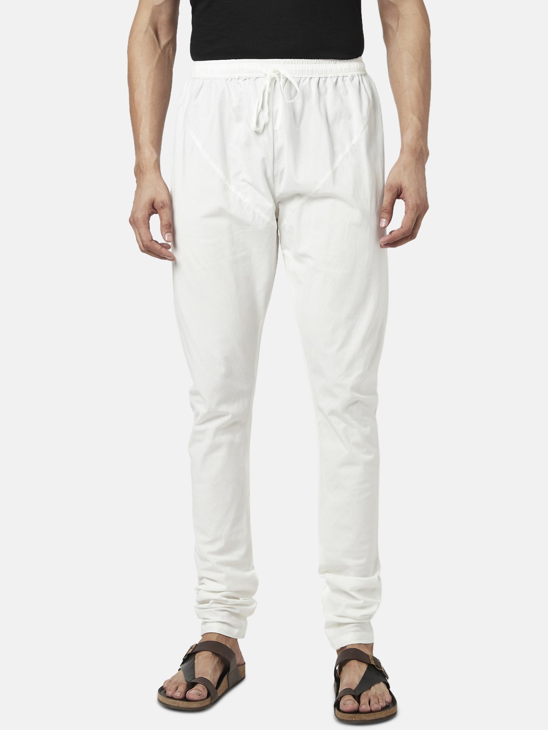 

indus route by Pantaloons Men Off White Slim Fit Solid Cotton Churidar