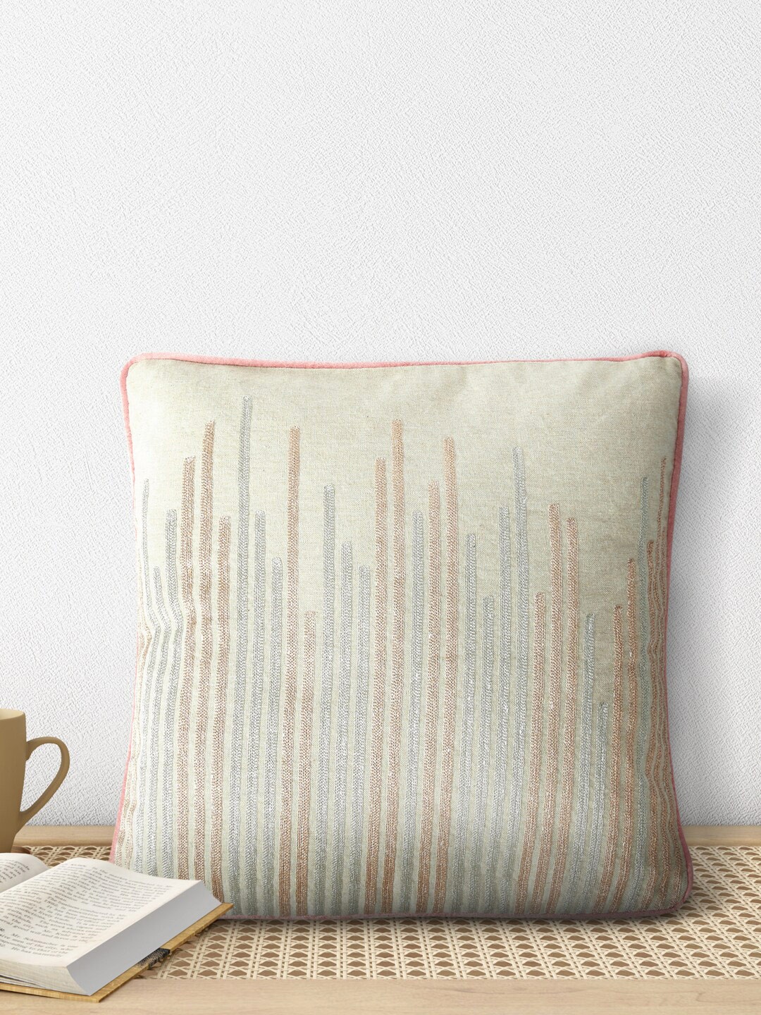 

Living scapes by Pantaloons Beige & Pink Geometric Square Cushion Covers