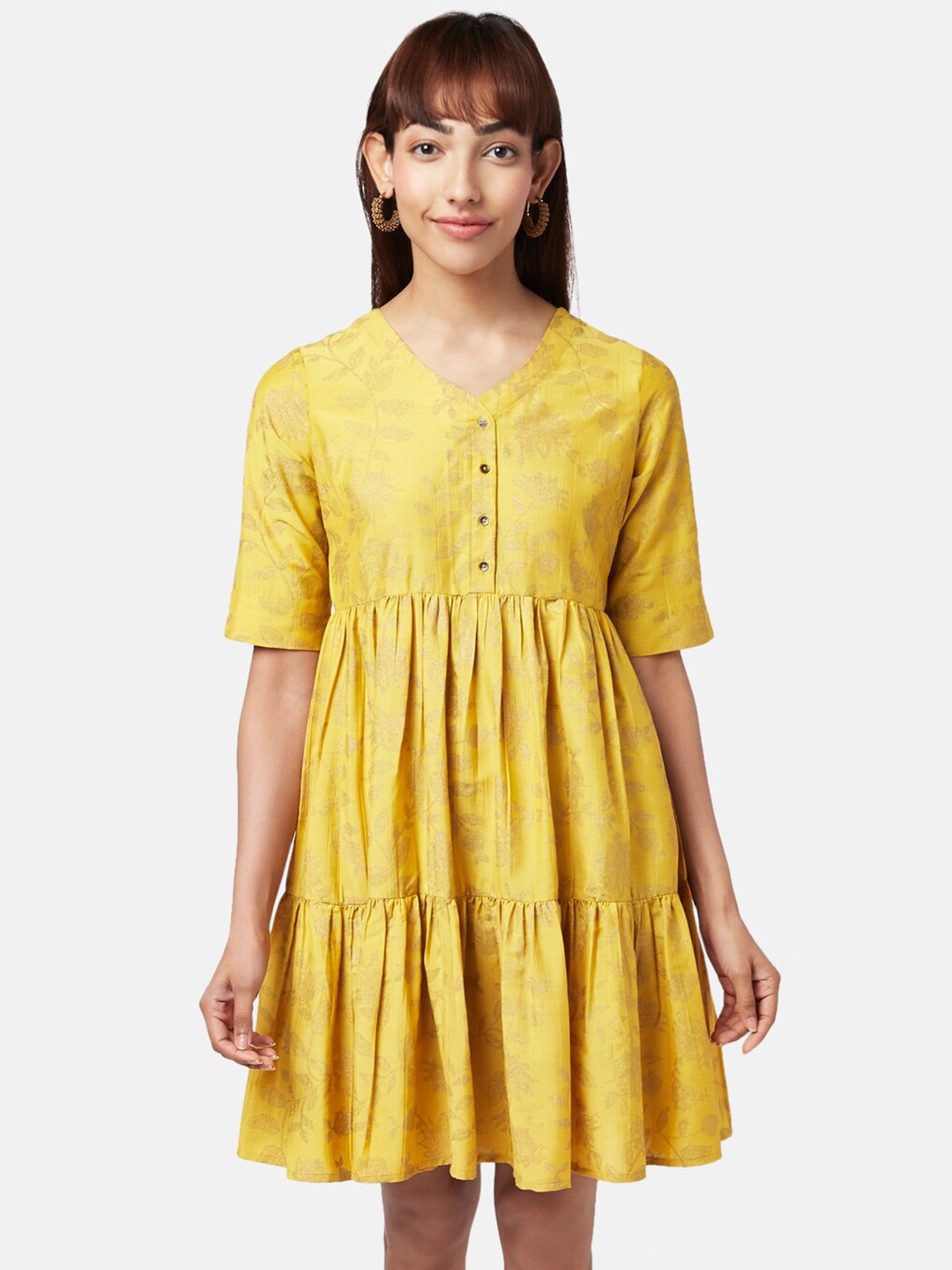 

AKKRITI BY PANTALOONS Women Floral Printed A-Line Dress, Mustard