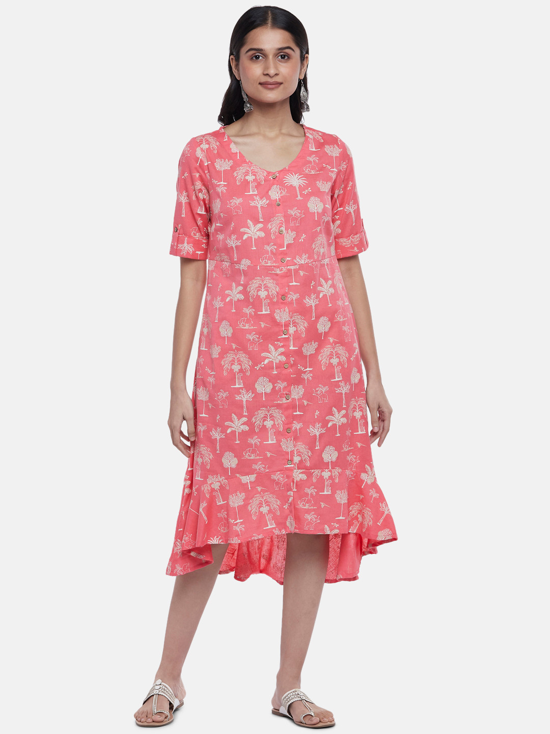 

AKKRITI BY PANTALOONS Women Pink Floral Printed Flounce A-Line Dress