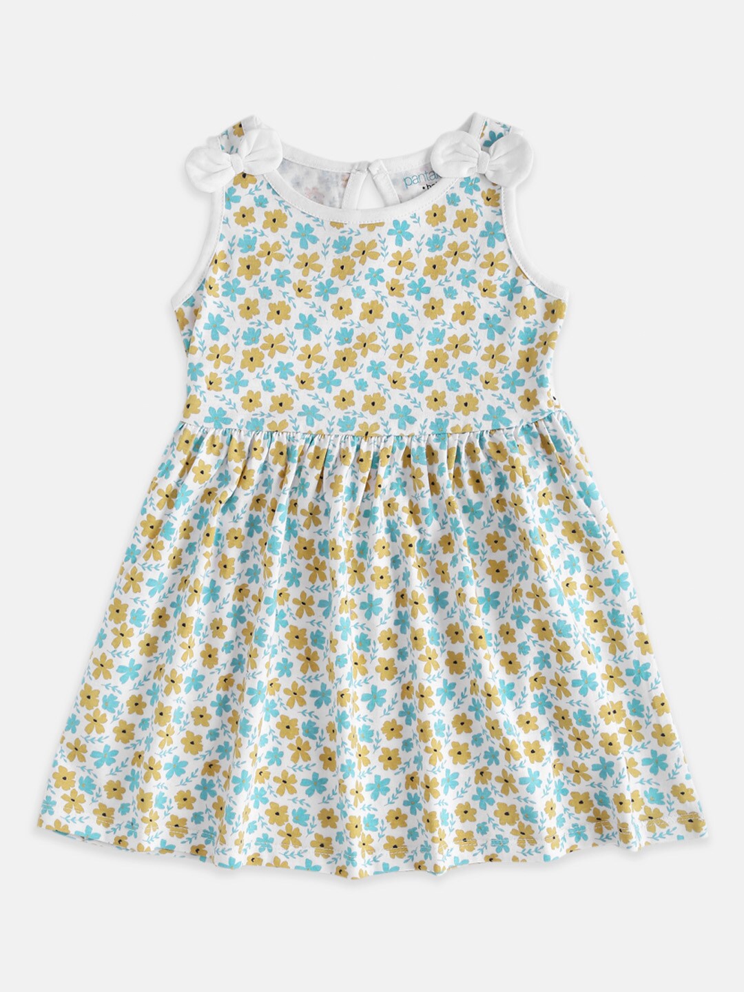 

Pantaloons Baby White & Blue Floral A-Line Cotton Dress