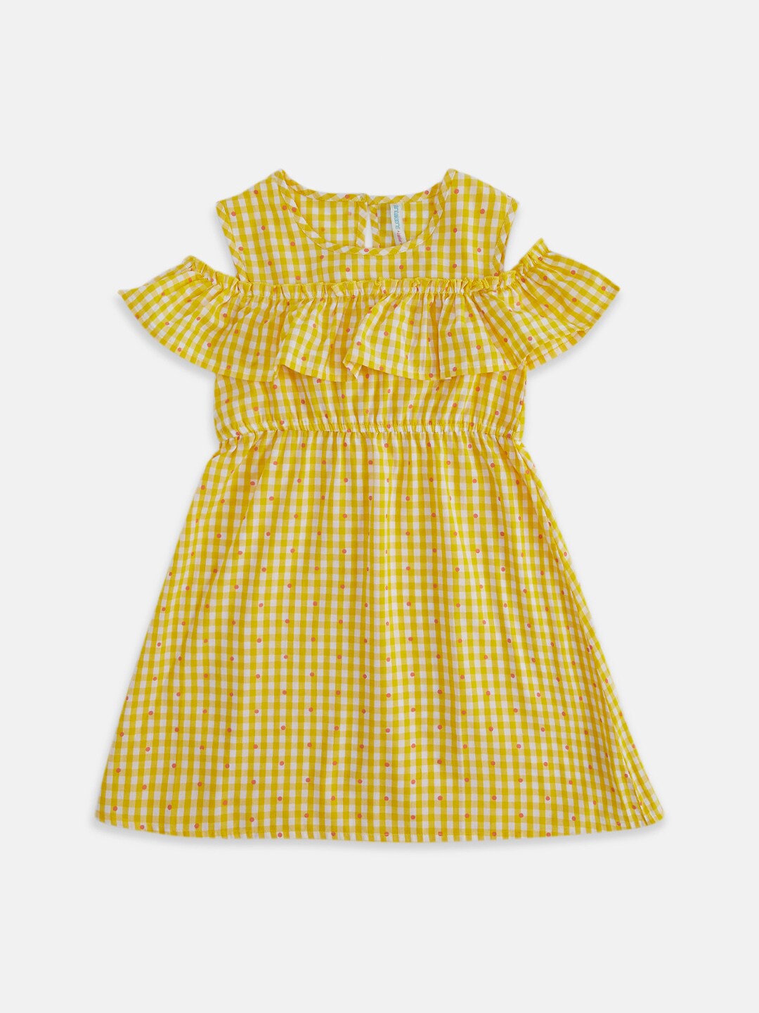 

Pantaloons Junior Yellow & White Checked A-Line Cotton Dress