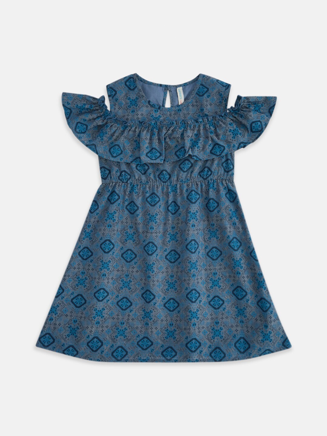 

Pantaloons Junior Blue & Navy Blue A-Line Cotton Dress