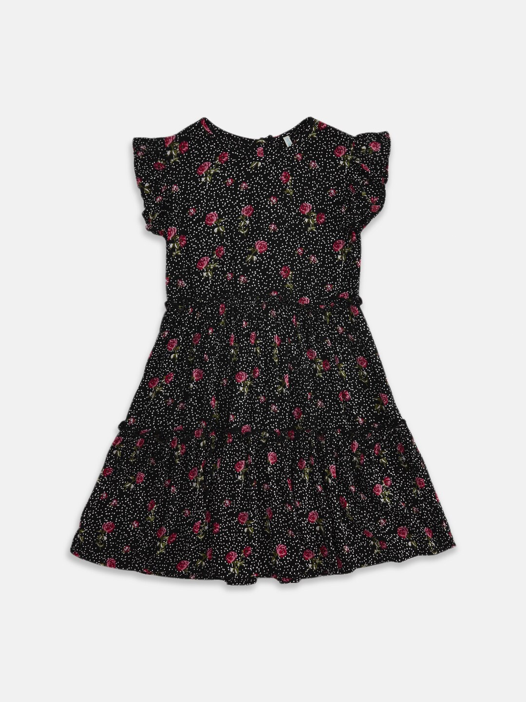 

Pantaloons Junior Pink & Black Floral A-Line Cotton Dress