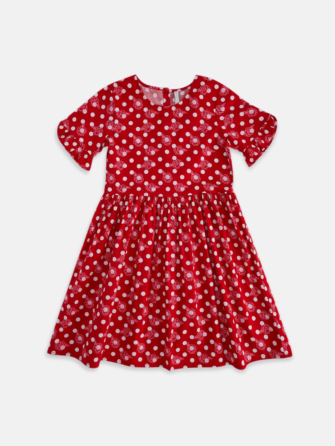 

Pantaloons Junior Girls Red Polka Dots Printed Cotton Dress