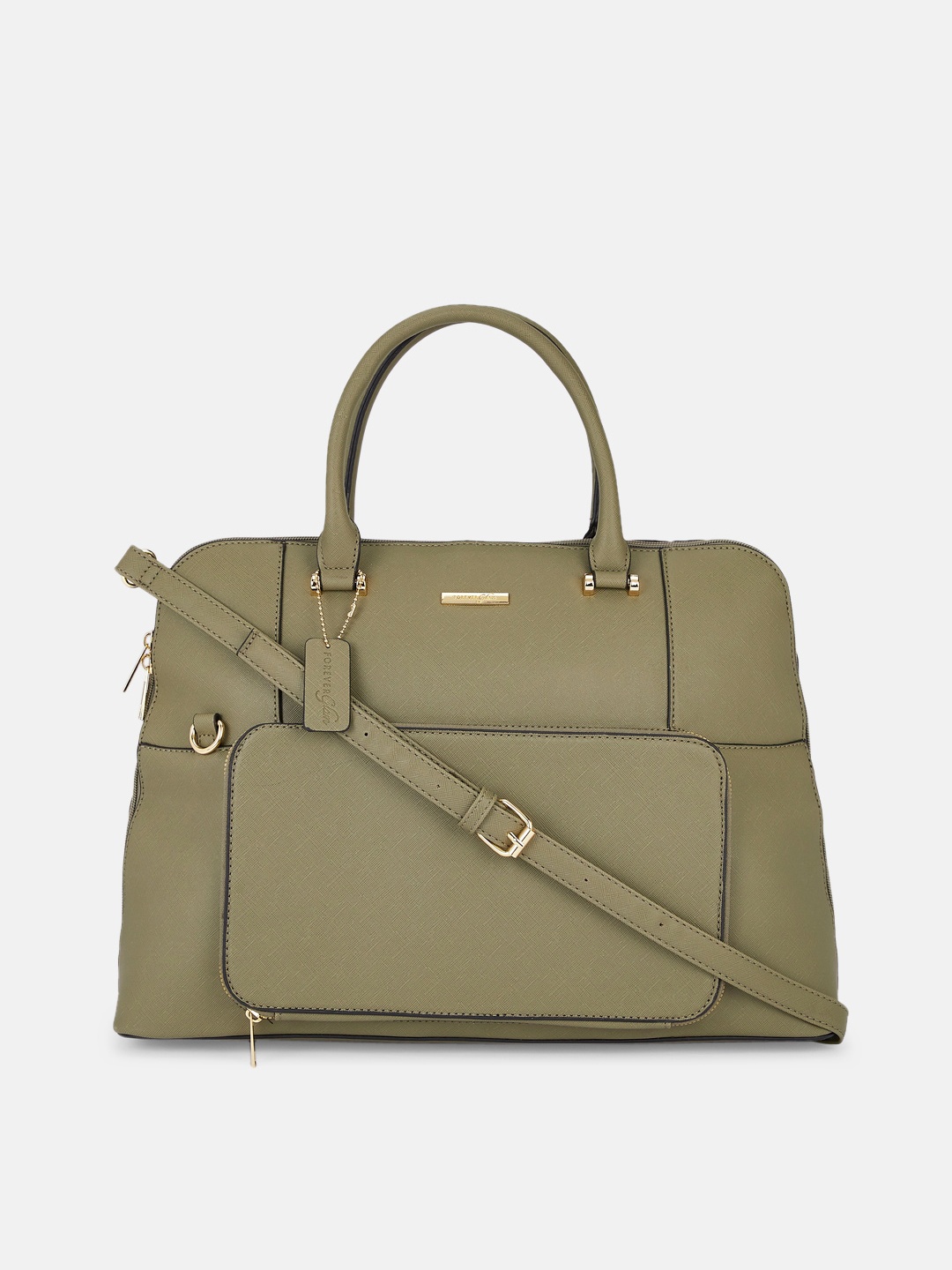 

Forever Glam by Pantaloons Textured PU Oversized Satchel Handbags, Olive