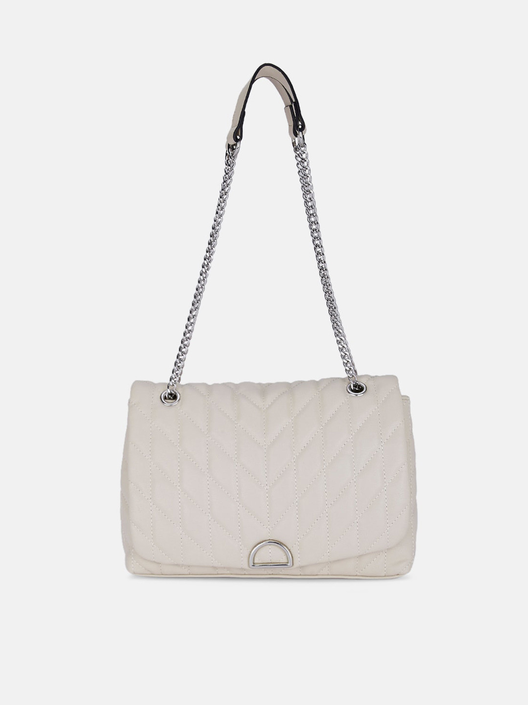 

Forever Glam by Pantaloons Women Off White PU Structured Shoulder Bag with Quilted
