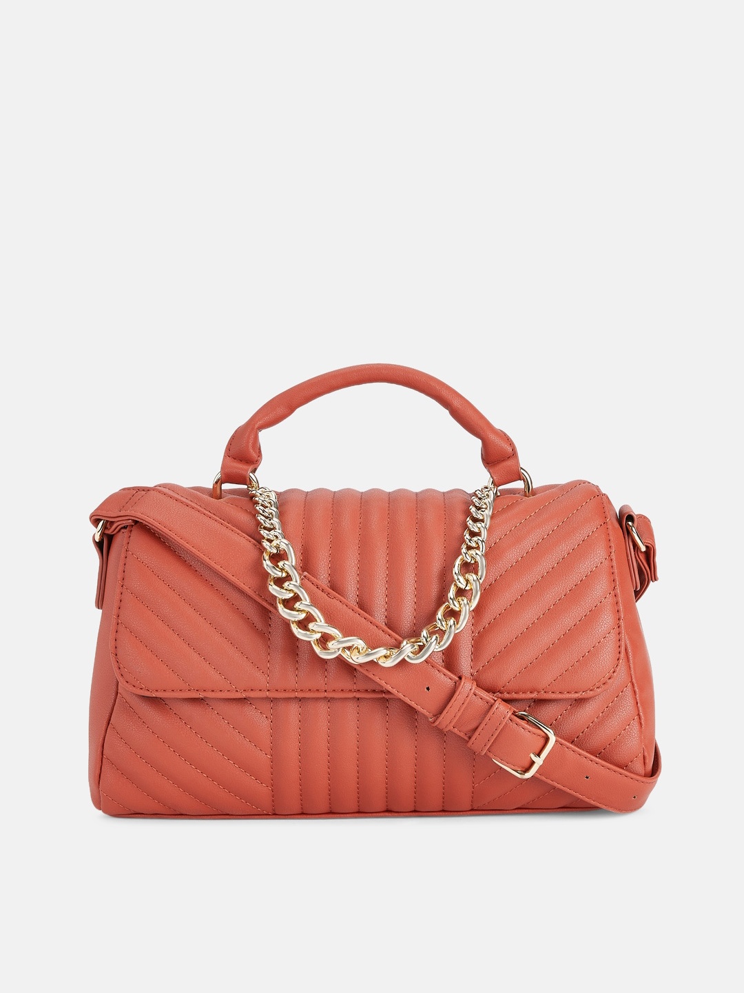 

Forever Glam by Pantaloons Women Rust Leather Structured Satchel with Quilted