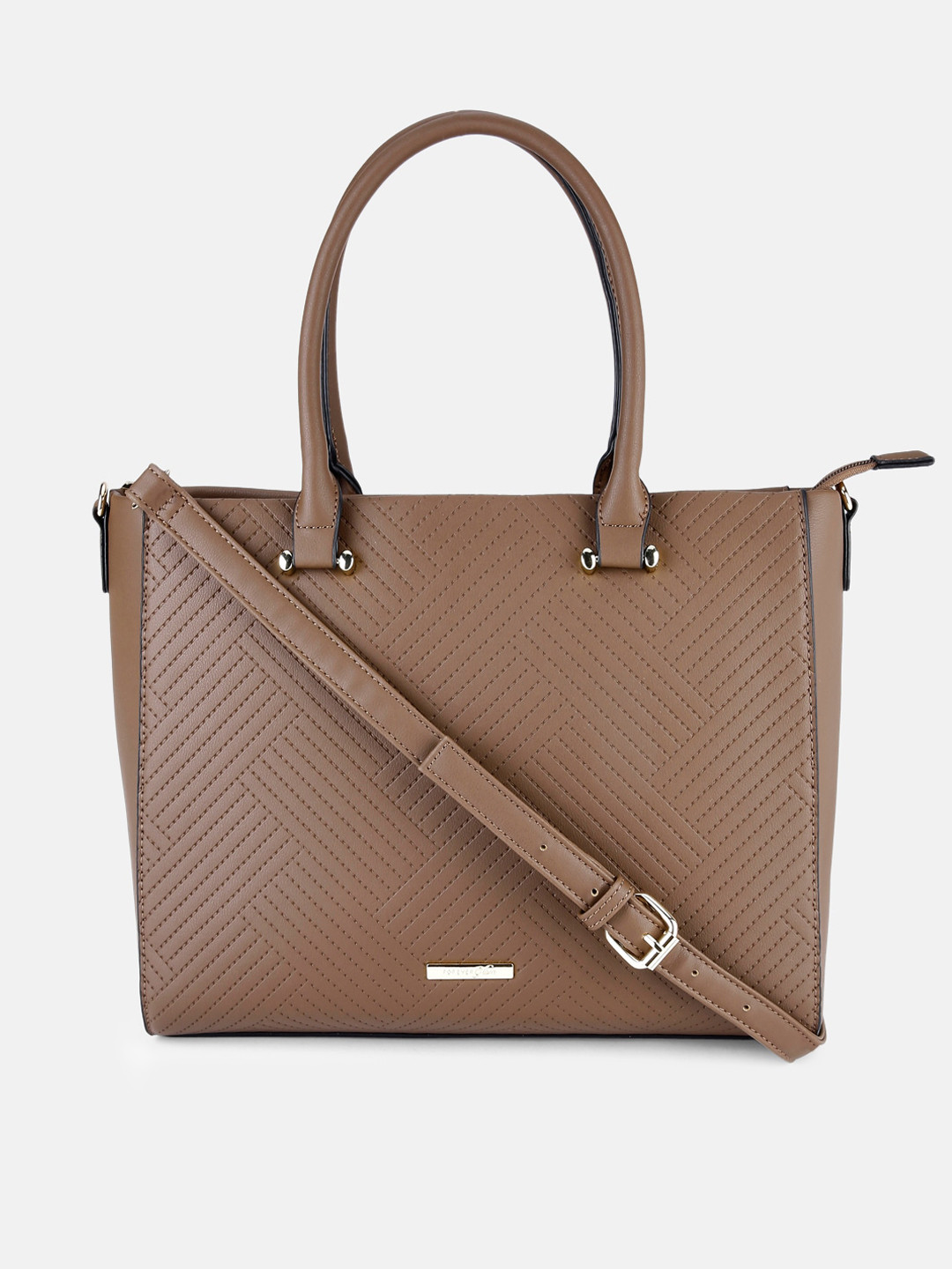 

Forever Glam by Pantaloons Women Brown Textured Structured Handheld Bag with Quilted