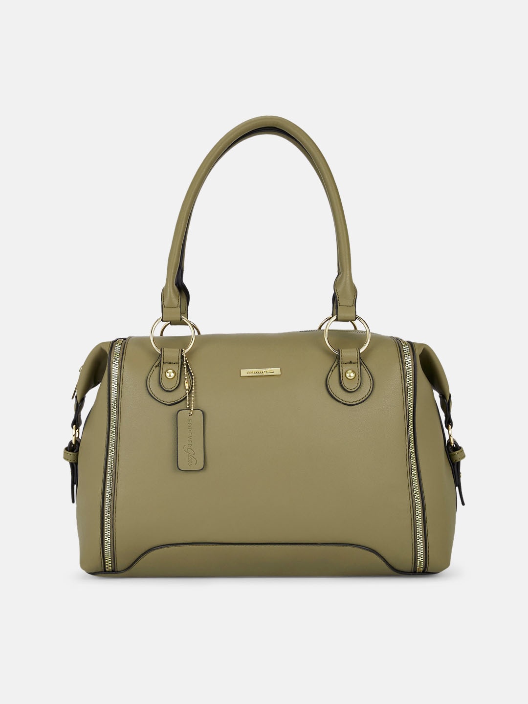 

Forever Glam by Pantaloons Women Olive Green PU Structured Handheld Bag