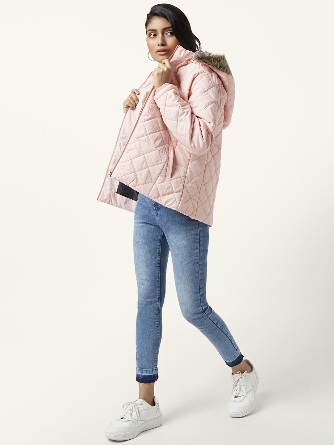 

People Women Pink Hooded Sporty Jacket