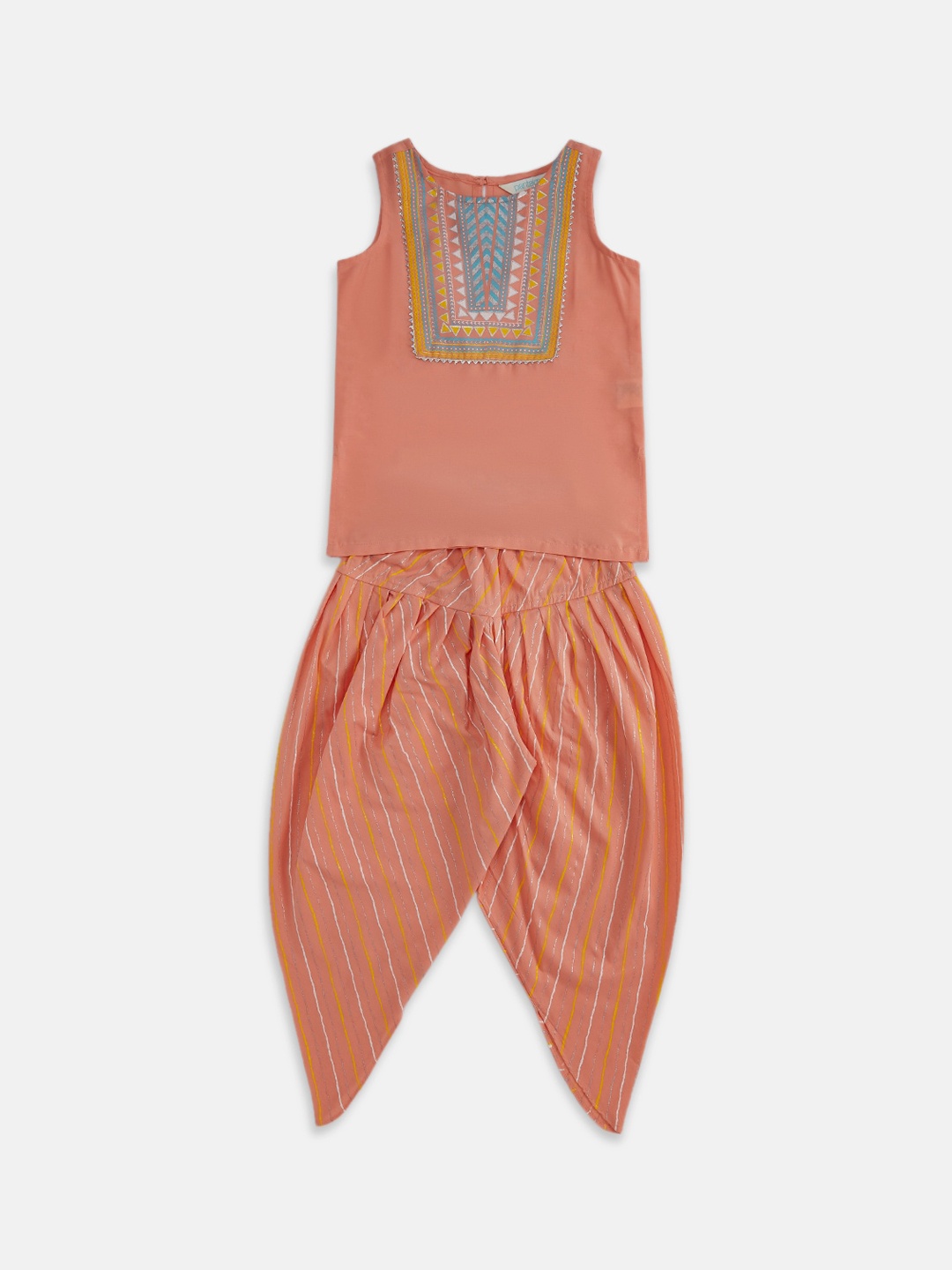 

AKKRITI BY PANTALOONS Girls Peach Printed Top with Patiala