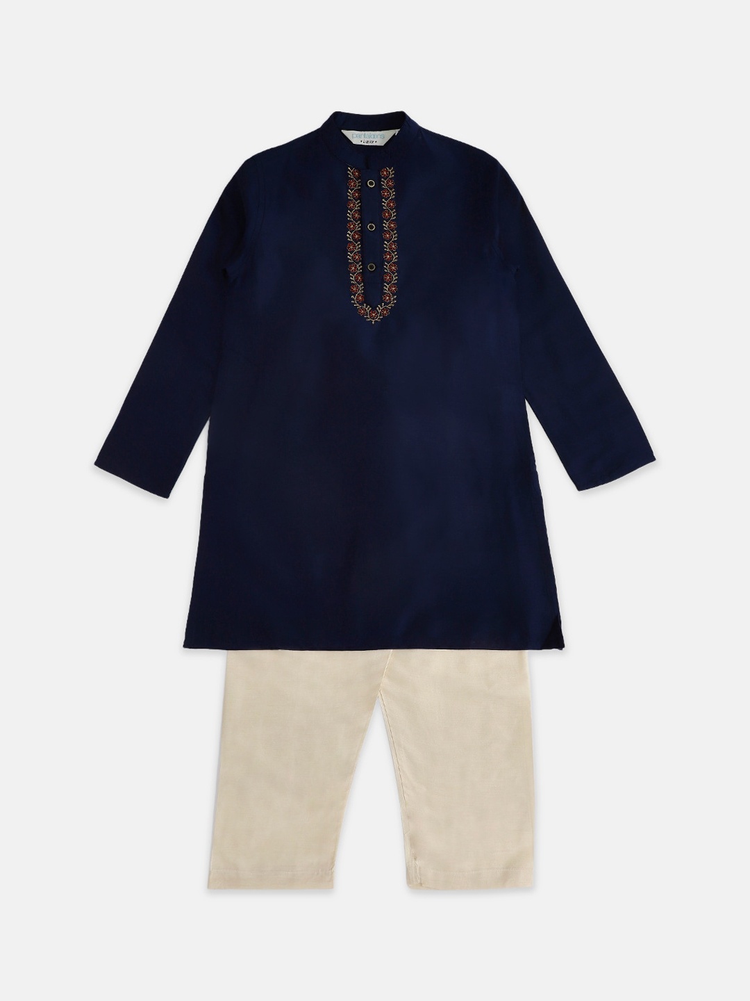 

indus route by Pantaloons Boys Navy Blue Thread Work Kurta with Pyjamas