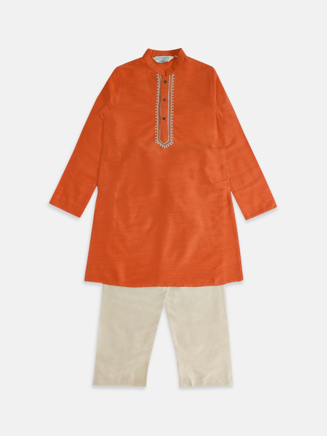 

indus route by Pantaloons Boys Orange Thread Work Kurta with Pyjamas